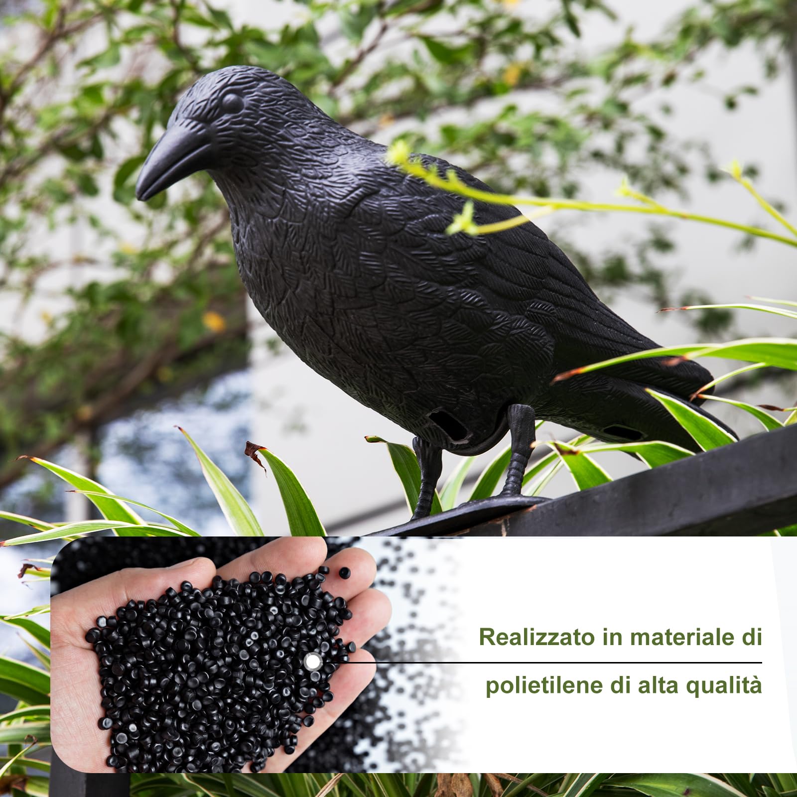 OFFO Corvo Finto Scaccia Piccioni, Dissuasore per Uccelli da Balcone e Giardino, Repellente Piccioni Efficace e Durevole in Polietilene, 3 Pezzi