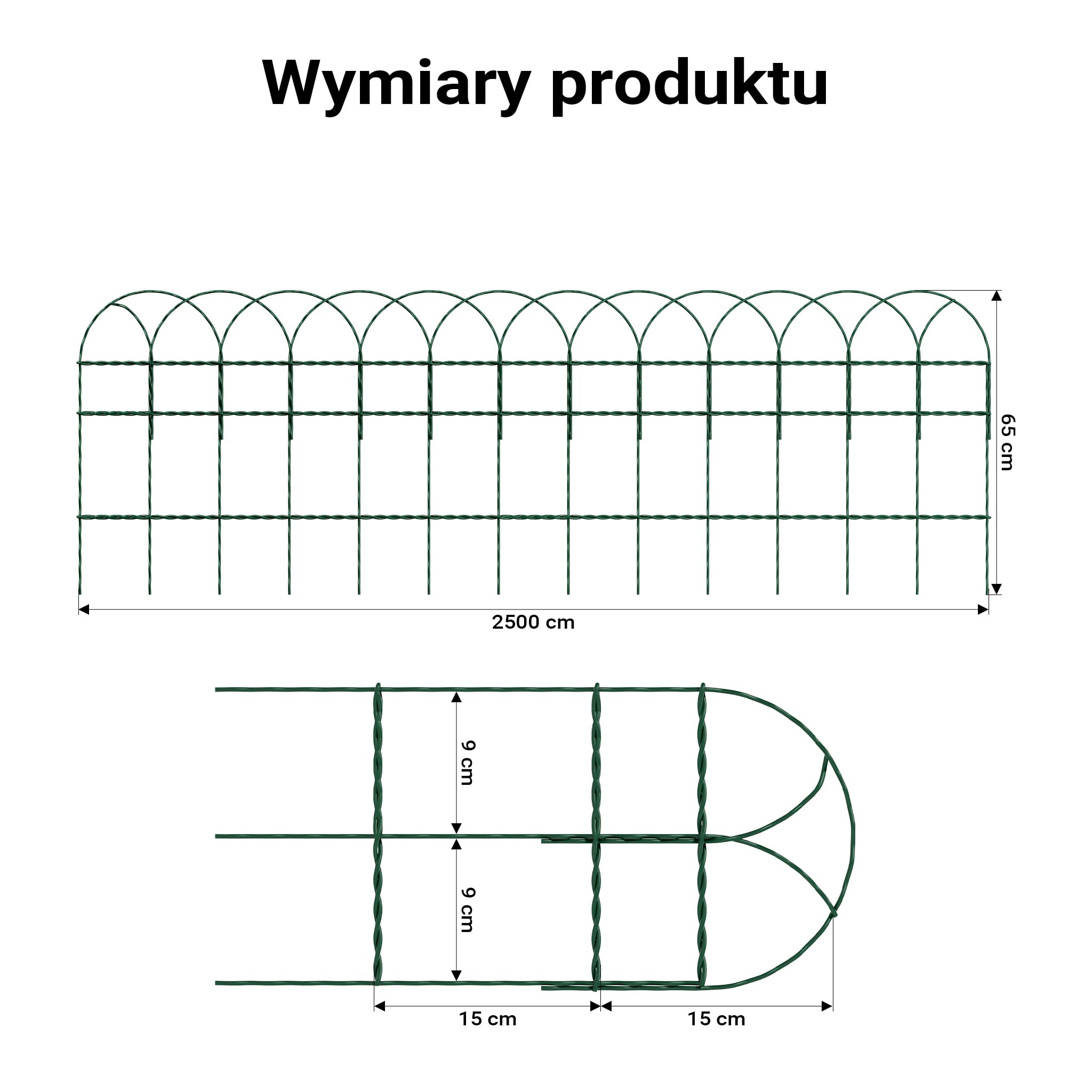 Wiltec Palisada ogrodowa o wysokości 0,65 m i długości 25 m, zielona siatka ogrodzeniowa stal z powłoką PCV, niski płotek rabatowy