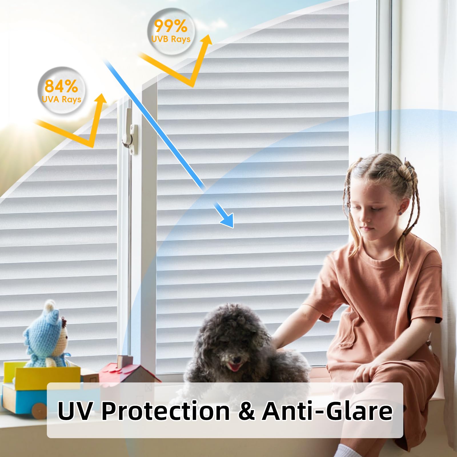 DUOFIRE Window Film Blinds Pattern Privacy Window Film Glass Film Static Cling Glass Film No Glue Anti-UV Window Sticker for Bathroom Bedroom Living Room DP040 (11.8 x 78.7 inch)