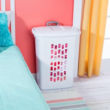 Sterilite 9-Pack Ultra Wheeled Hamper, Laundry Basket w/Flip-Top Lid & Retractable Handle - Plastic Rolling Clothes Storage Cart with Ventilated Holes for Home, Apartment or Dorm