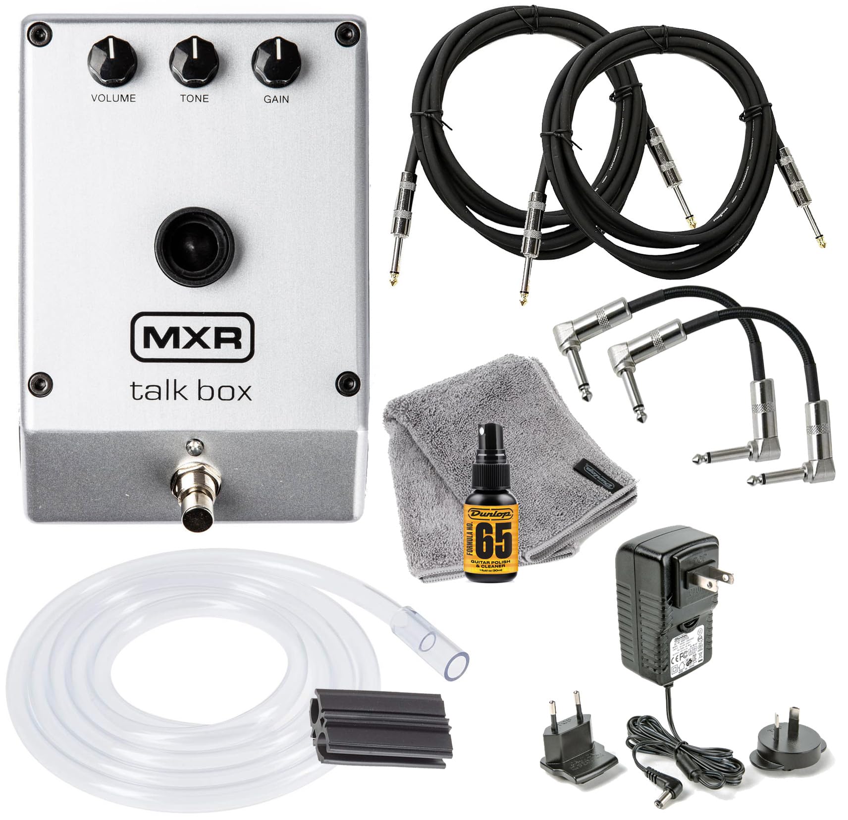 MXR M222 TALK BOX Effects Pedal Voicebox for Guitar, Keyboard and other instruments with Tonebird 2-Cable, 2- Patch Cable, Dunlop Plush Cloth/Polish Bundle