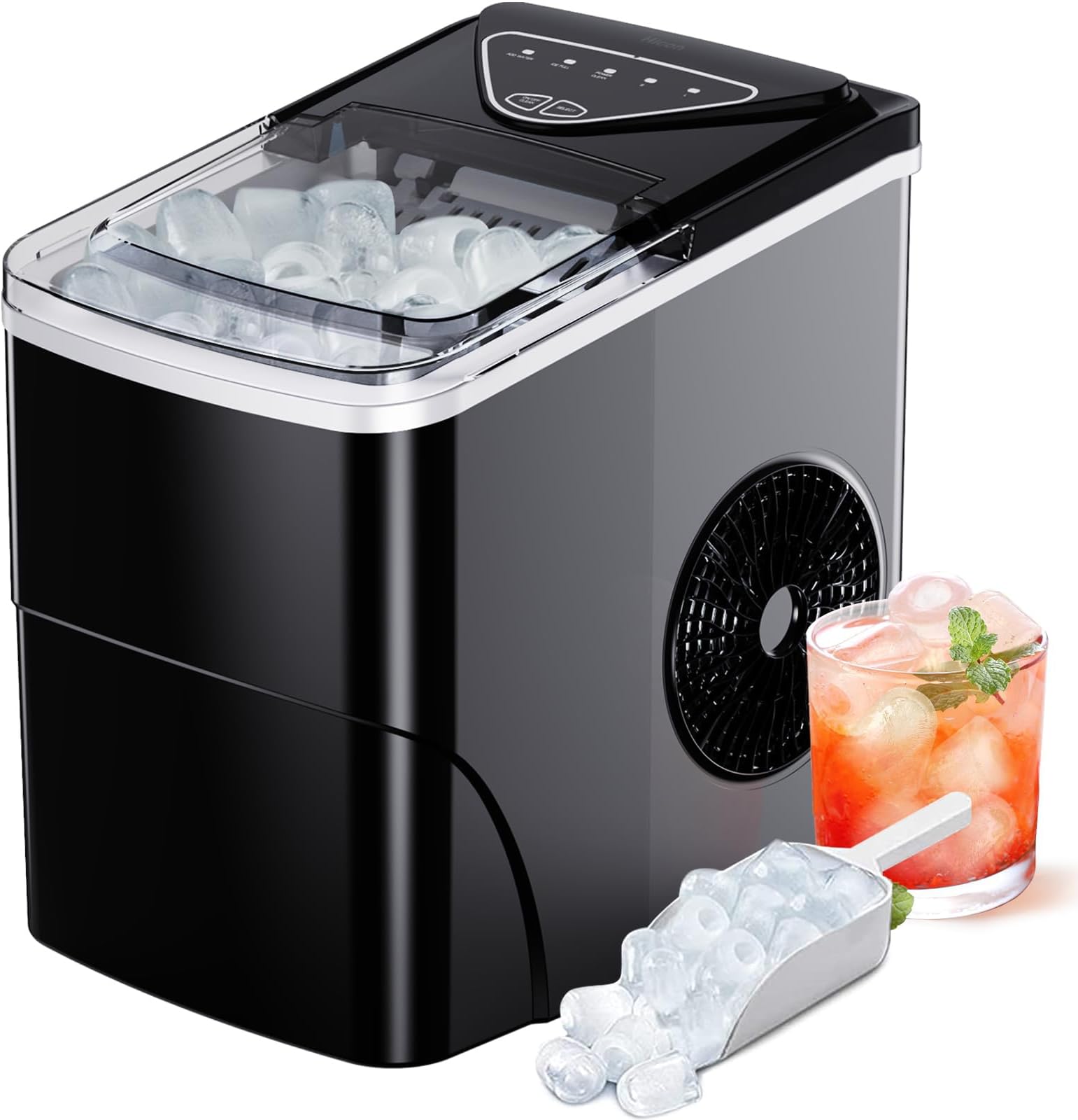SilonnIce Makers Countertop, 9 Cubes Ready in 6 Mins, 26lbs in 24Hrs, Self-Cleaning Ice Machine with Ice Scoop and Basket, 2 Sizes of Bullet Ice for Home Kitchen Office Party