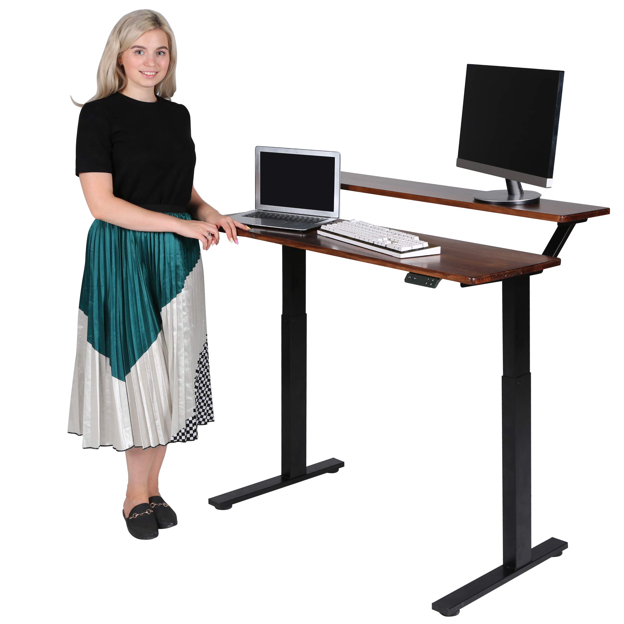 Buy SDADI Solid Wood Top Electric Standing Desk 2 Tier Sit to Stand