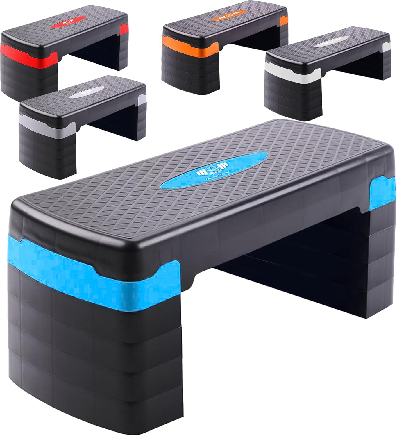FK Sports Steppers for Exercise & Workout - 2 to 5 (10, 15, 20, 25 & 30 CM) Levels of Adjustable Height Aerobic Step - Exercise Step for Home & Gym, Indoor & Outdoor Mini Stepper (5 Levels Blue)