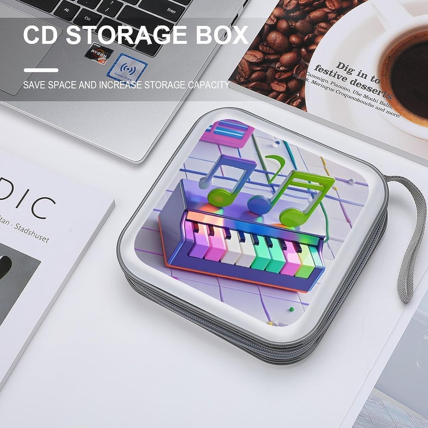 Colorful Piano Keyboard Music Note CD Case Holder 40 Capacity DVD Case Wallet Portable Hard Plastic Disc Cases Storage Binder Large Storage Disc Wallet Bag with Zippers for Car Home Office Travel image 4
