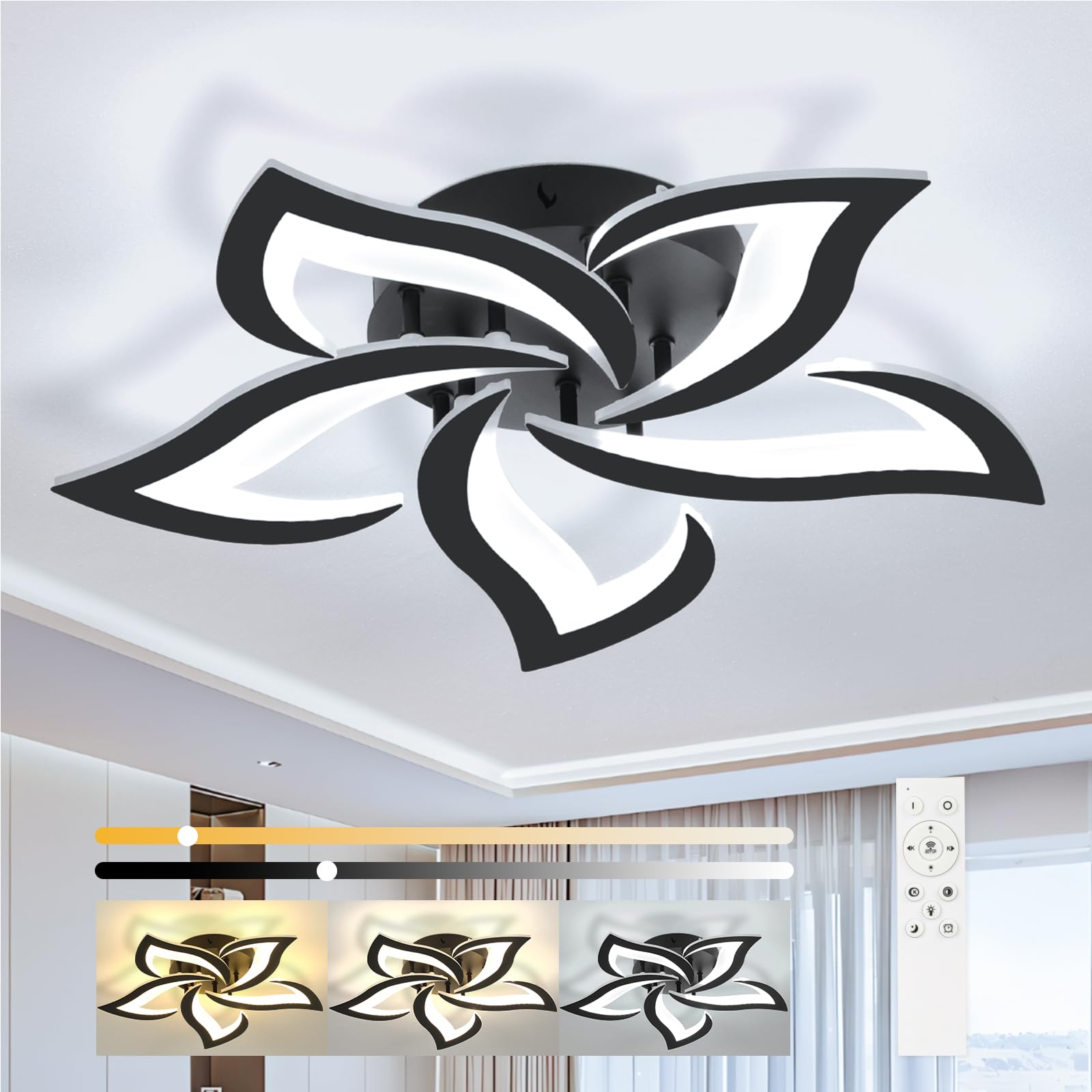 OTREN Lampara Techo Salon, Regulable Plafon LED Techo 3000k - 6500k con Control Remoto, Moderna Pétalo para Dormitorio Estar, ø60cm