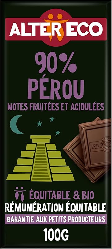 ALTER ECO - Tablette Chocolat Noir 90 % - Notes Fruitées et Acidulées - Bio & Équitable - Origine Pé