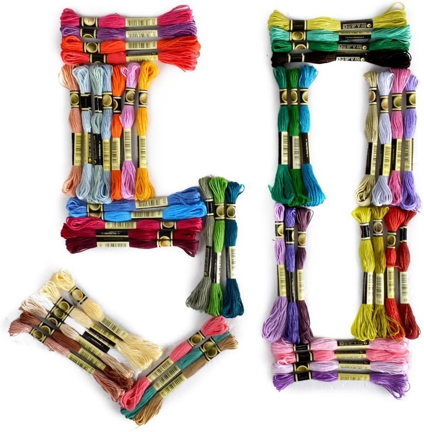 CRSF002 Embroidery Thread, 100% Cotton, 50 x Assorted Coloured Skeins Multicolor