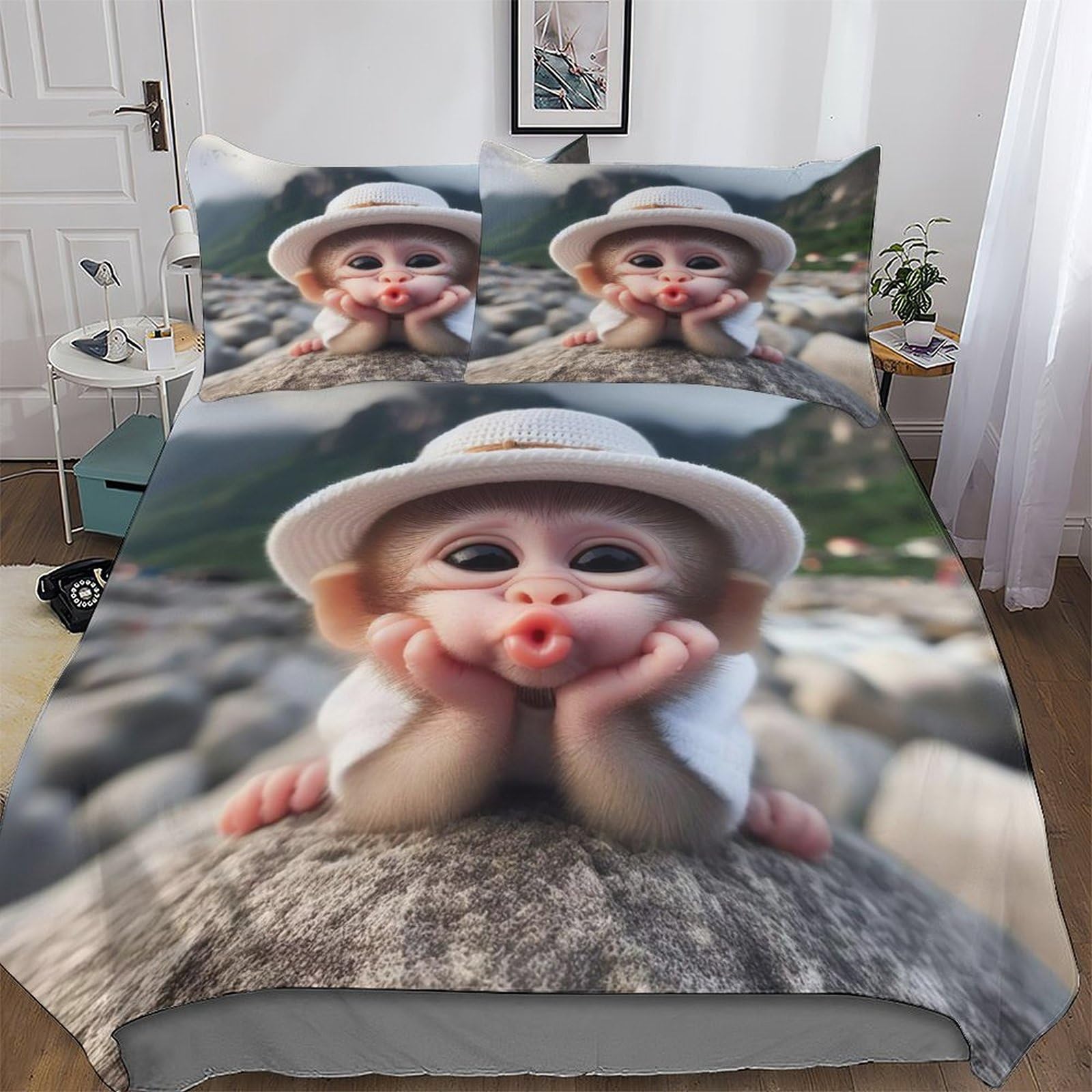 Housse de couette singe mignon 220x240 cm avec taies d'oreillers