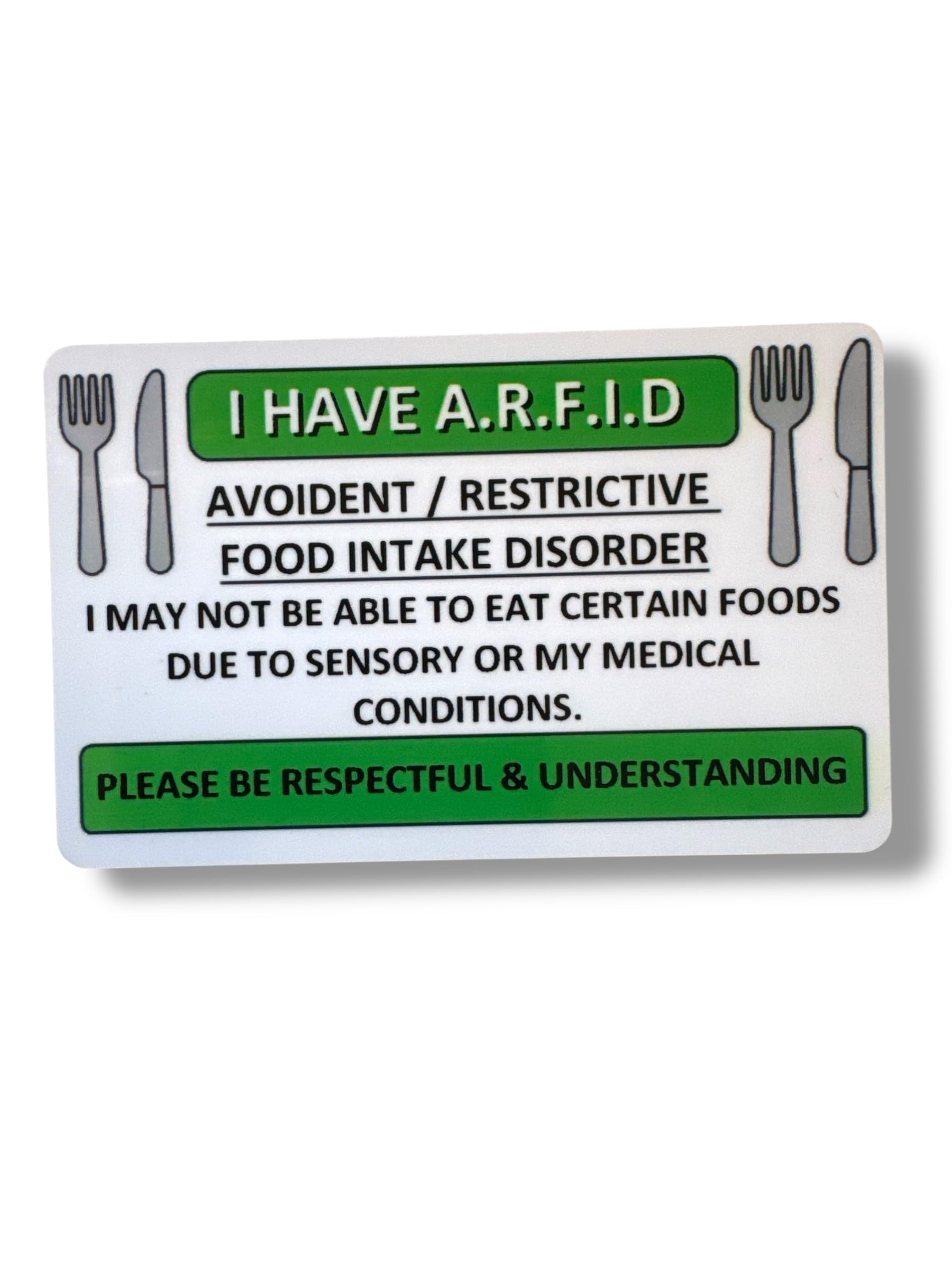 Medical Awareness Information Card (Avoident Restrictive Food Intake Disorder, A.R.F.I.D, Green)