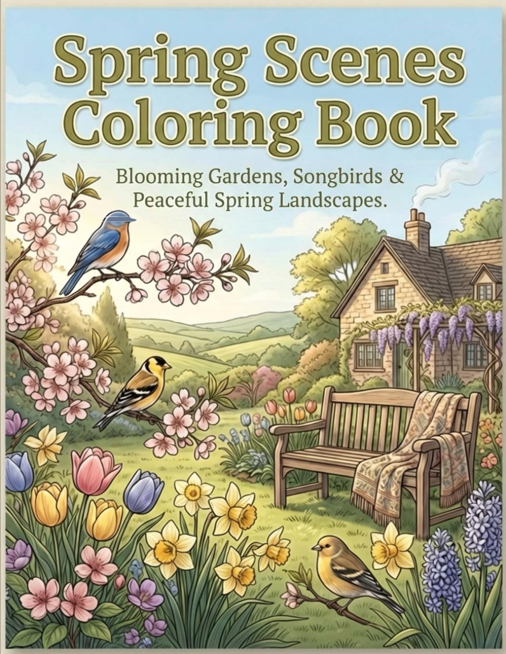 Spring Scenes Coloring Book: Blooming Gardens, Songbirds & Peaceful Spring Landscapes | Stress Relief Coloring for Teens and Adults