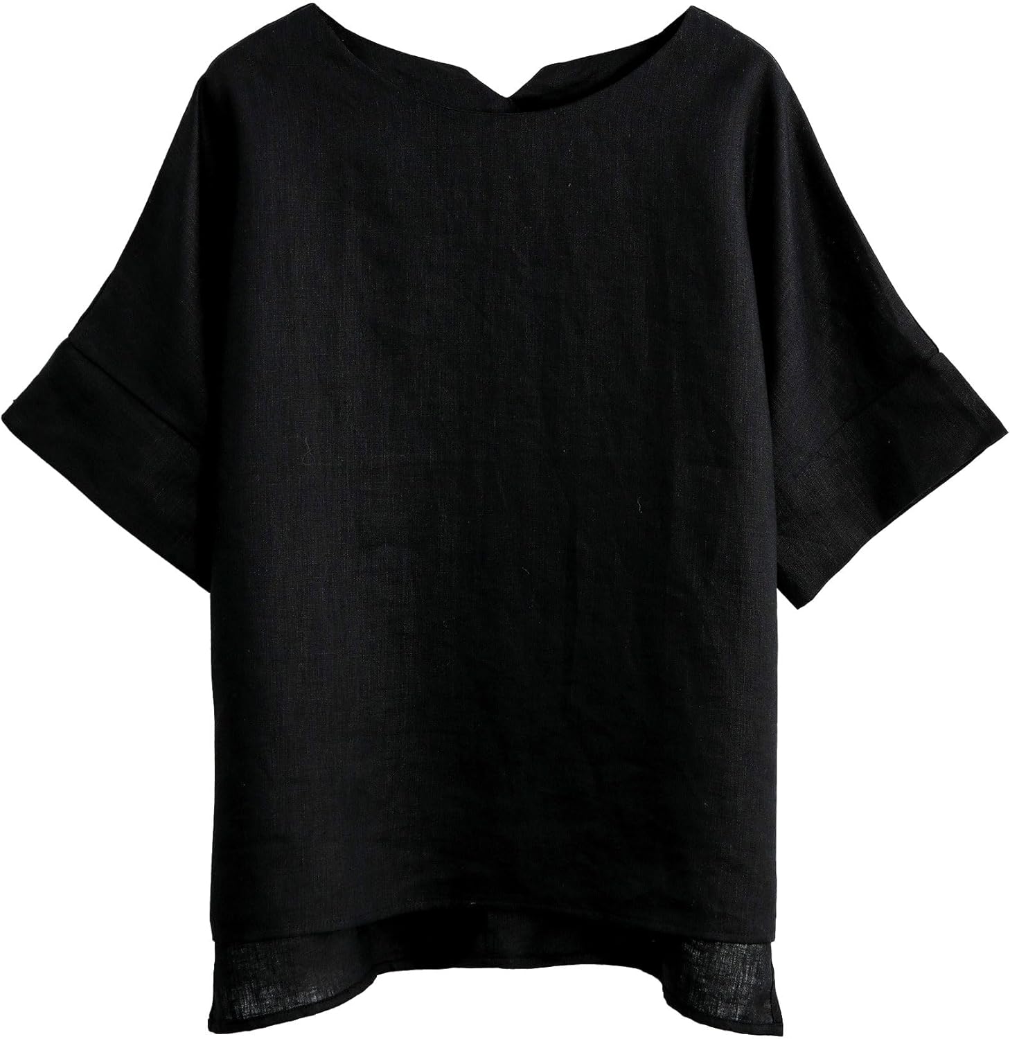 Amazhiyu Womens 100% Linen Tops Crewneck Short Sleeve Blouses Casual Summer - Image 3