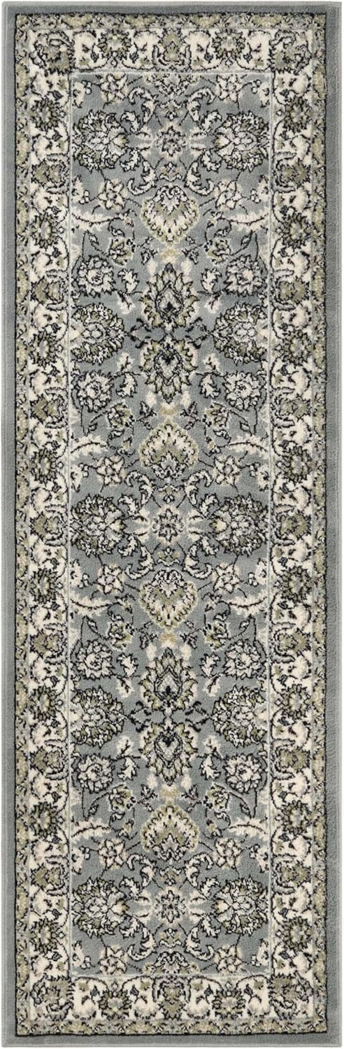 Superior Indoor Runner Rug, Jute Backing, Plush Floral Rugs for Entryway, Kitchen Floors, Office Floor Cover, Traditional Oriental Rugs, Lille Collection, 2' 7" x 8', Cream