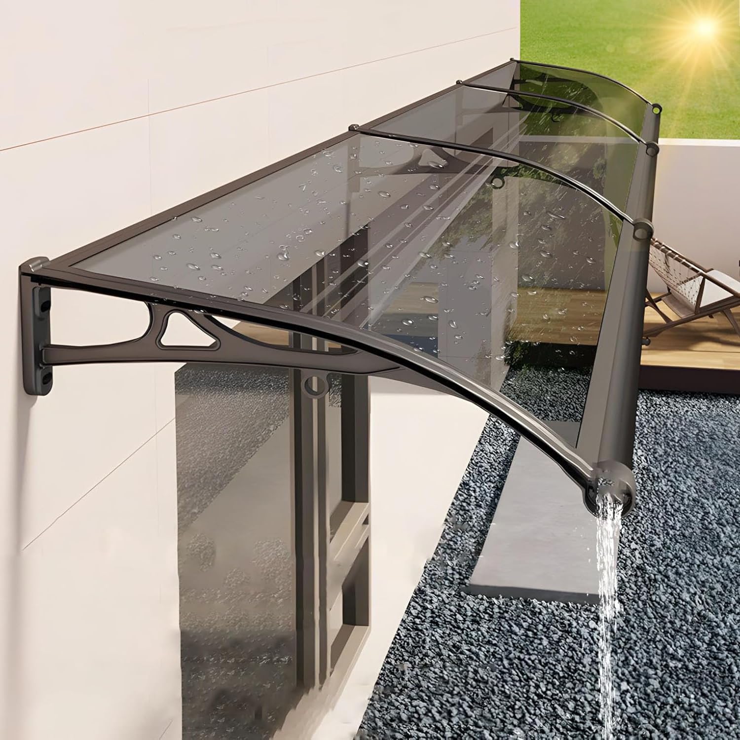 GJMSSMY Outdoor Door Awning Canopy 60x190cm Black Aluminum Bracket for Entrance Protection Against UV Rain Snow & Hail Ideal for Porch & Garden Use
