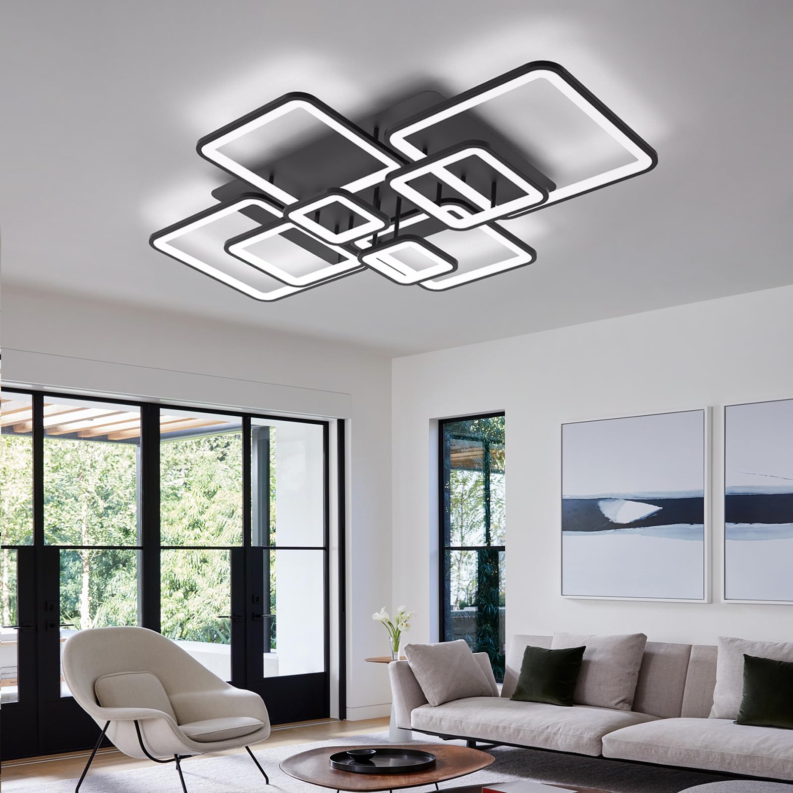 ATEEZ 146W Ceiling Lights Led Intelligent Dimmable 3 Color 3000K-6000K Big Ceiling Lights with Remote & APP Flush Mount Modern Bright Bedroom Ceiling Lights for Living Room Dining Room-Black