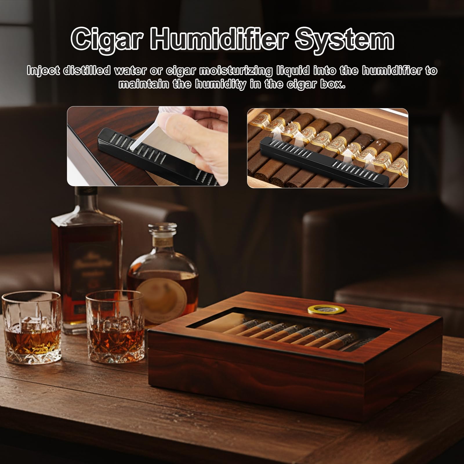 Zigarren-Humidor, Dayear Desktop-Humidor Zigarrenbox für 15-20 Zigarren (Zigarren sind nicht im Lieferumfang enthalten), handgefertigte Holz-Zigarrenkiste mit Hygrometer und Luftbefeuchter, Trennwand