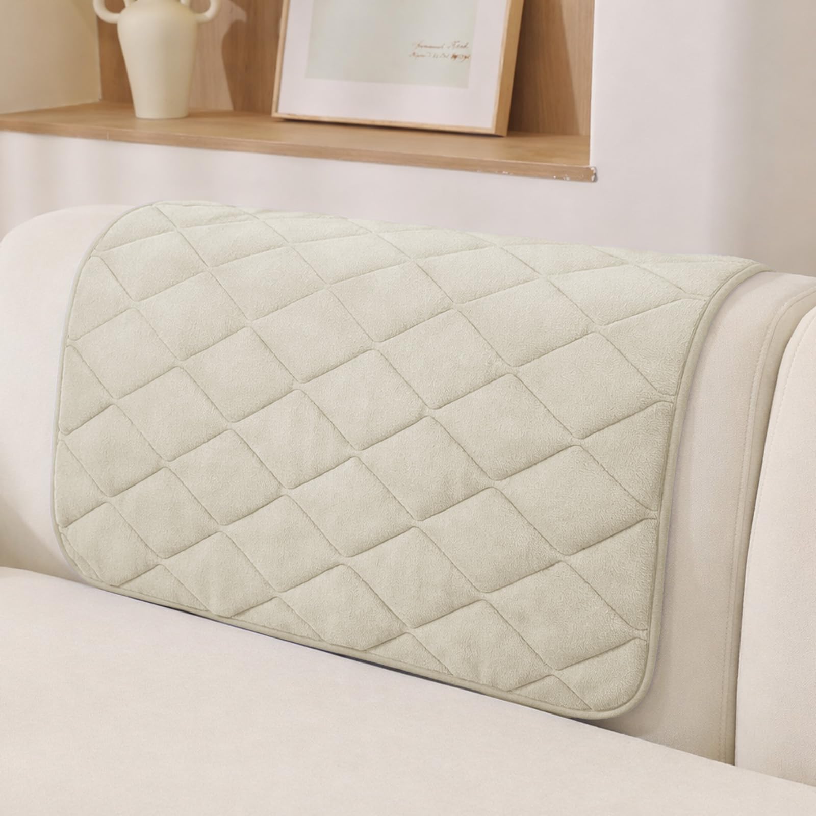 MAXIJIN Fuzzy Armrest Cover, Non Slip Backrest Cover (Beige, 70ร70cm)