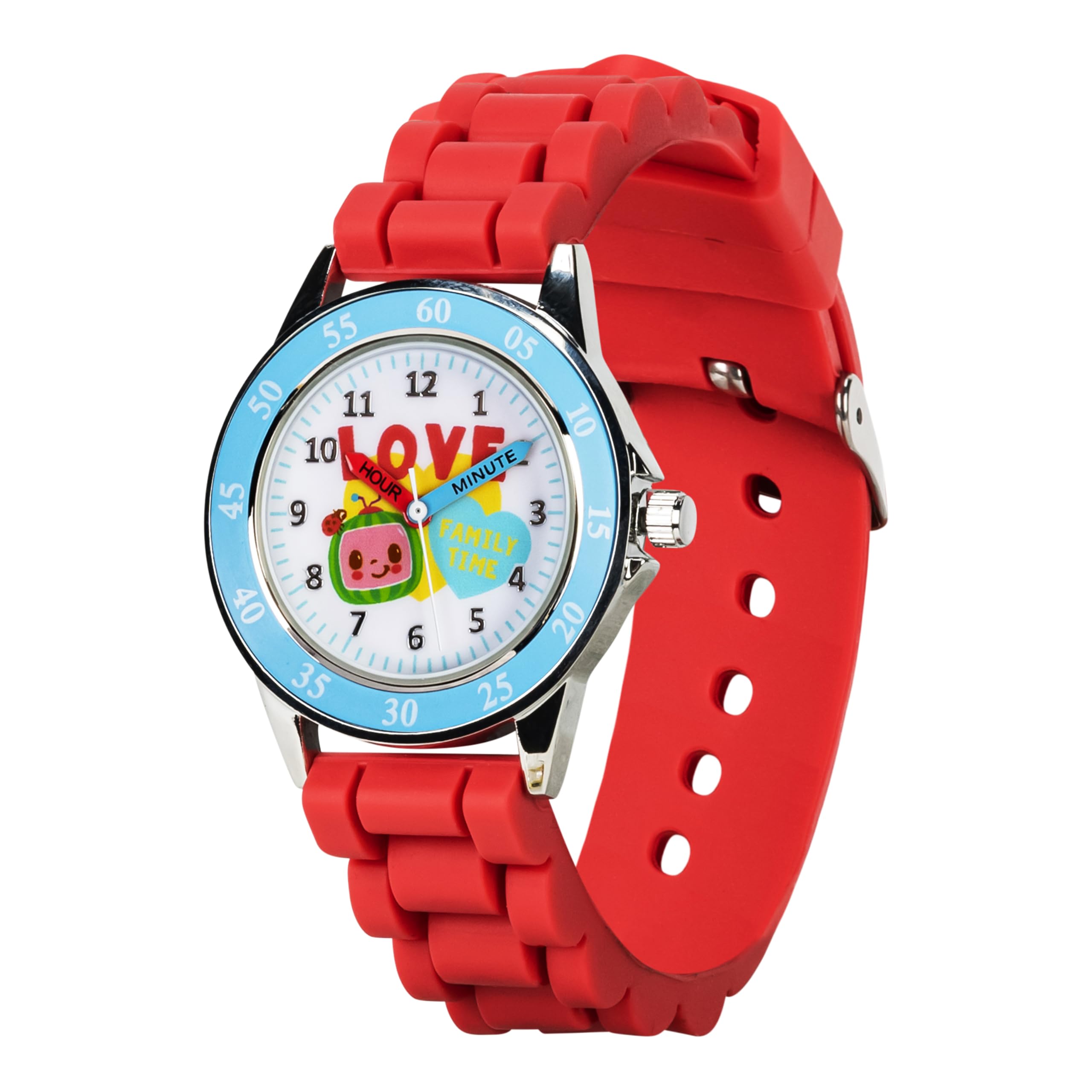 ACCUTIMEAccutime CoComelon Kids Analog Watch with Time Teaching Hands, Red Silicone Strap, Easy-Read Dial, Kid-Tough Design, Perfect Learning Tool for Children Ages 3-7