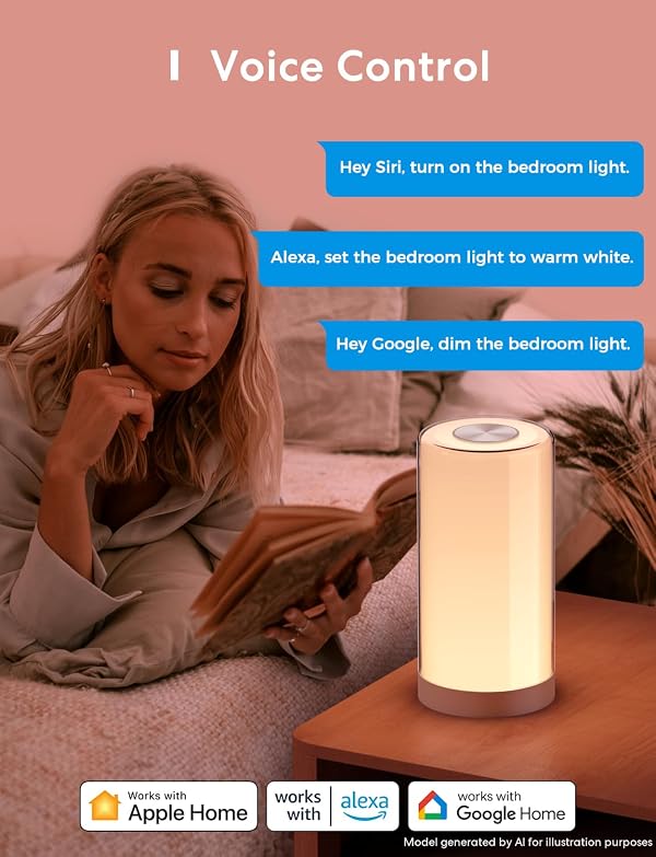 meross Smart Table Lamp, Bedside Lamp, Compatible with Apple HomeKit, Siri, Amazon Alexa and SmartThings, Tunable White and Multi-Color, Touch Control, Voice and App Control by meross - Used condition - Image 2