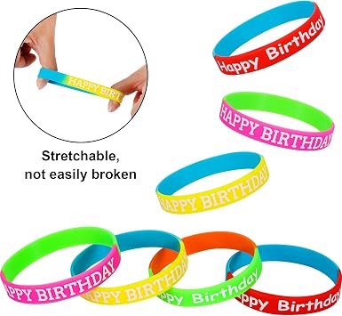 JOVITEC 24 Pcs Happy Birthday Rubber Bracelets Colored Silicone Bracelets for Teenagers Birthday Party Favors for Party Supplies (Fresh Style)