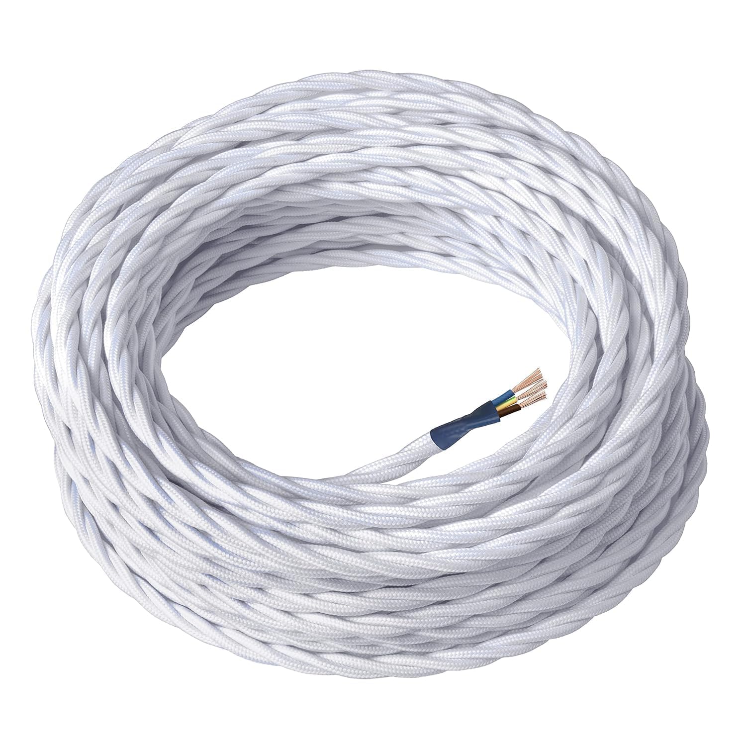 LEDSone 3 Core 10 Meters / 32.8FT White Braided Cable, 3 Core Electrical Cable, Vintage Flex Twisted Fabric Electrical Wire for DIY Lamps Industrial Pendant Lights Lighting Appliances - White