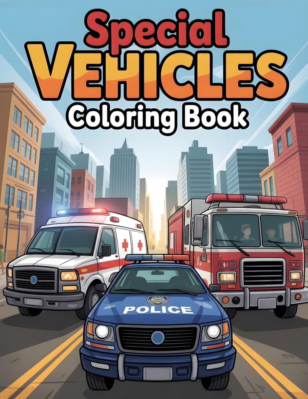 Special Vehicles Coloring Book: Fun and Easy Coloring Pages with Ambulances, Police Cars and Fire Trucks | Learn and Color Service Vehicles
