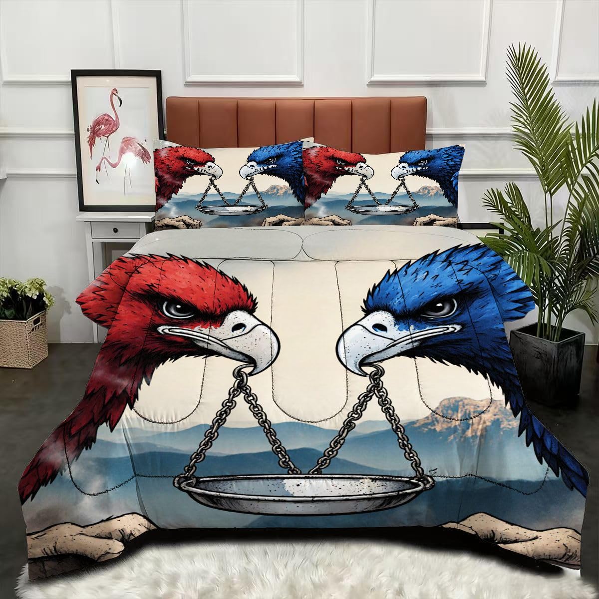 Ensemble Lit Complet 160x200 cm Balance AniméE Et Aigle, Housse en Microfibre Imprimée et Duvet Coton 4 Saisons, Comprend 2 Taies, Excellence et Qualité Supérieure, Chaud et Respirant-A62