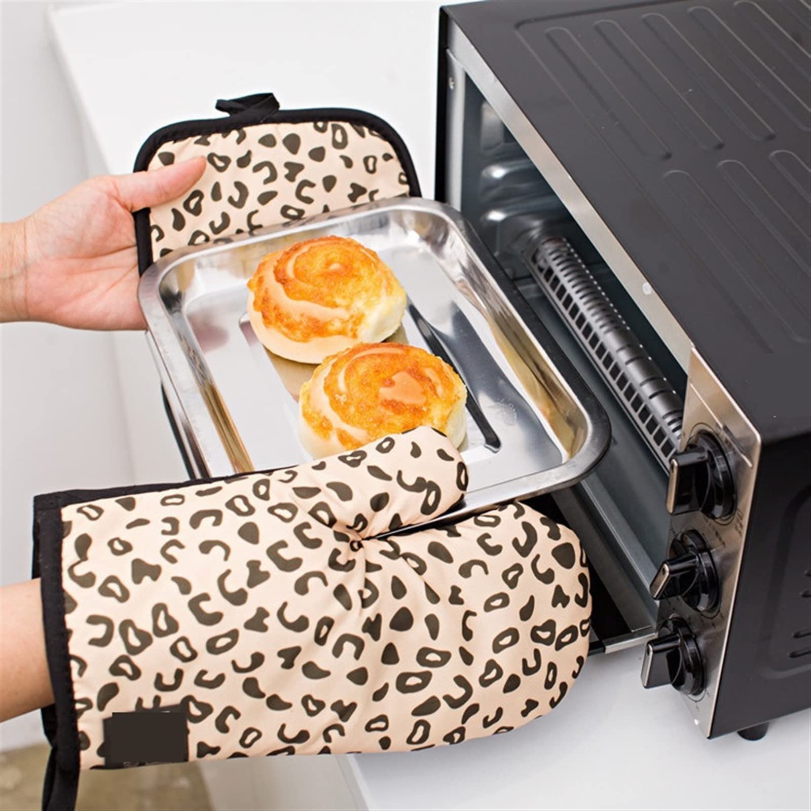 Rękawice do pieczenia Leopard Print Rękawica kuchenna Podkładka Zebra Paski Pieczenie Mikrofalowa Mata Izolacyjna Anty-Gorąca Krowa Stria Akcesoria kuchenne Wystrój (rozmiar: 1) ()