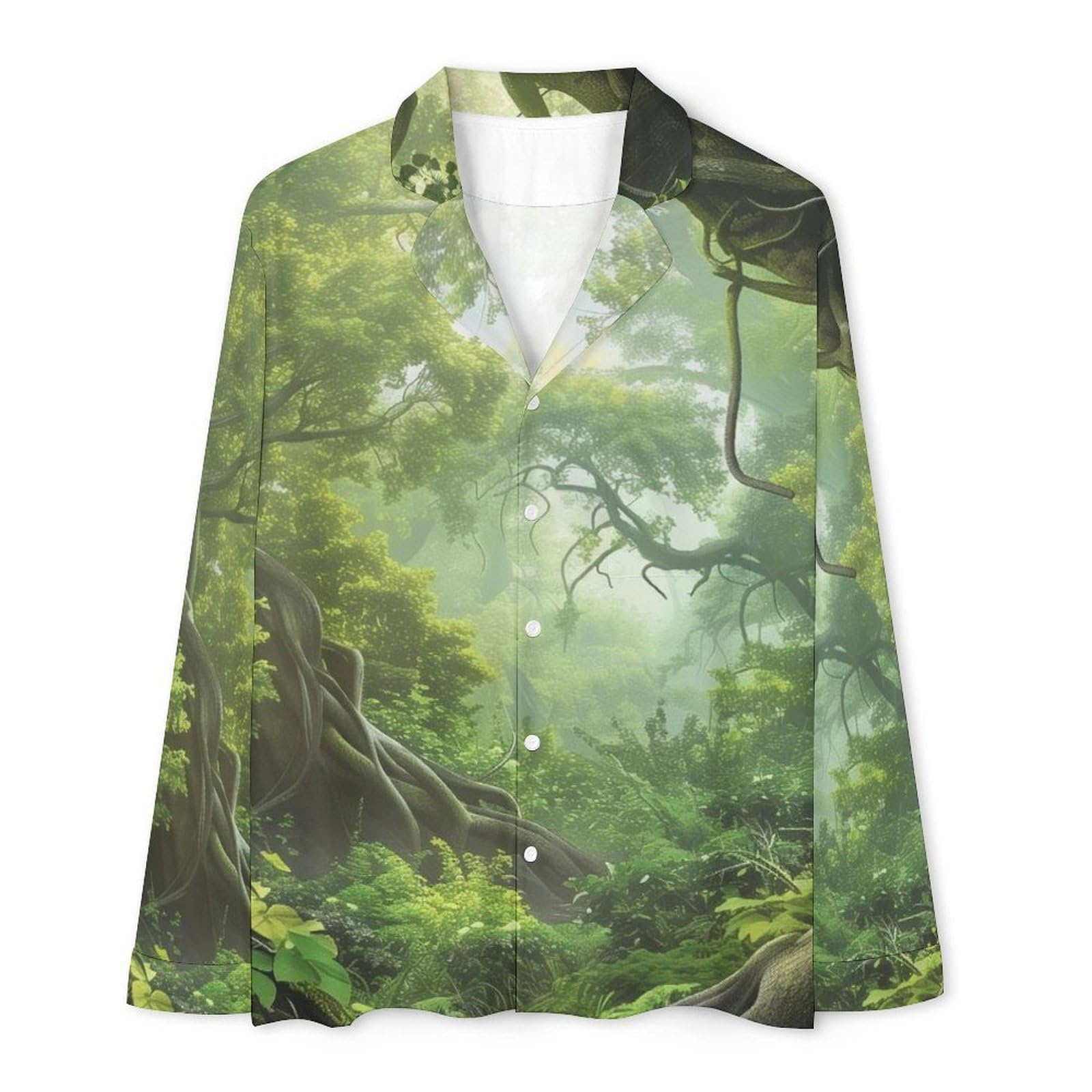 Pigiama Verde Uomo Cotone Primavera Foresta Antica Pigiama da Notte con Bottoni Pigiami Due Pezzi Maniche Lunghe Camicia e Pantaloni con Tasche