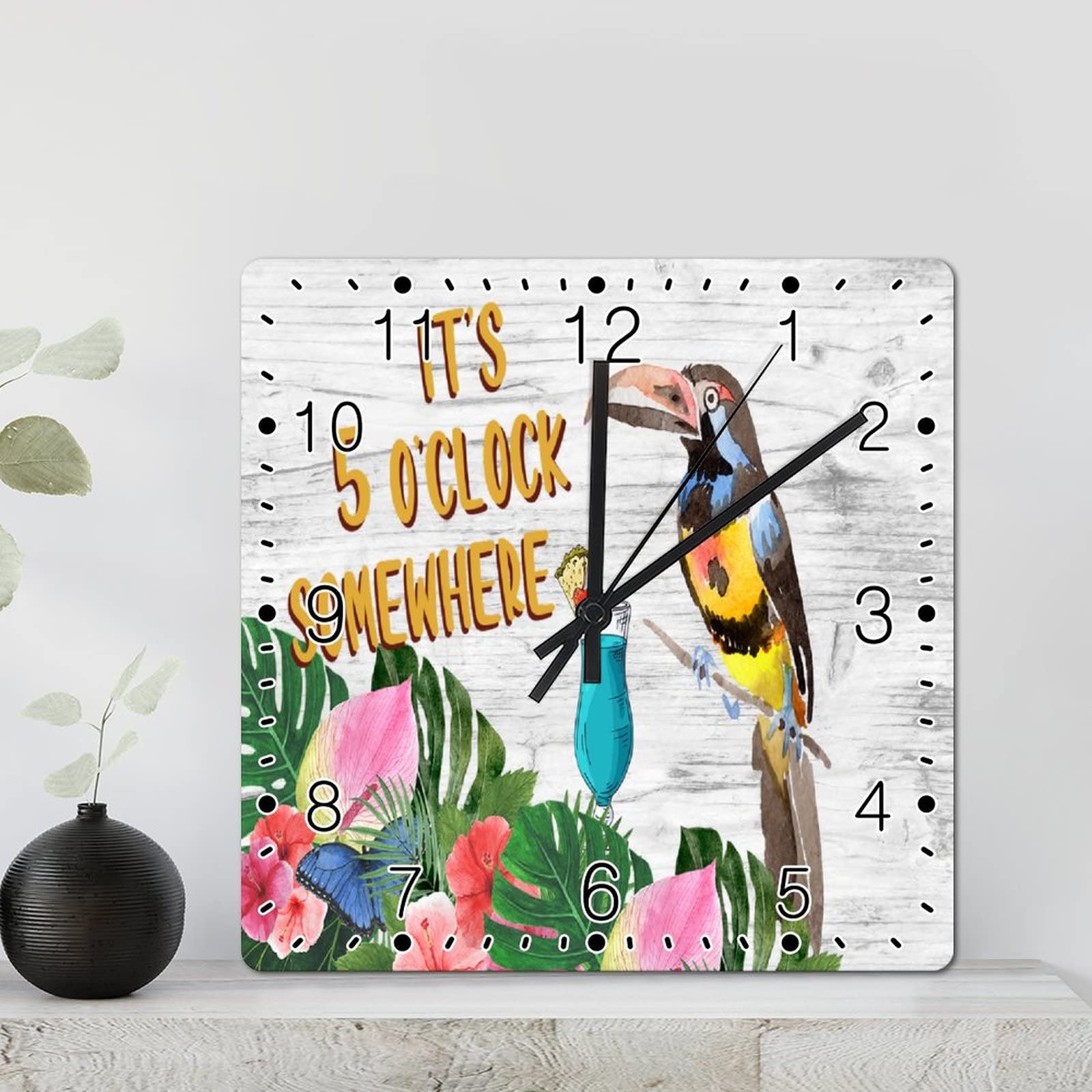 Horloge tropicale silencieuse pour salon rétro en bois coloré
