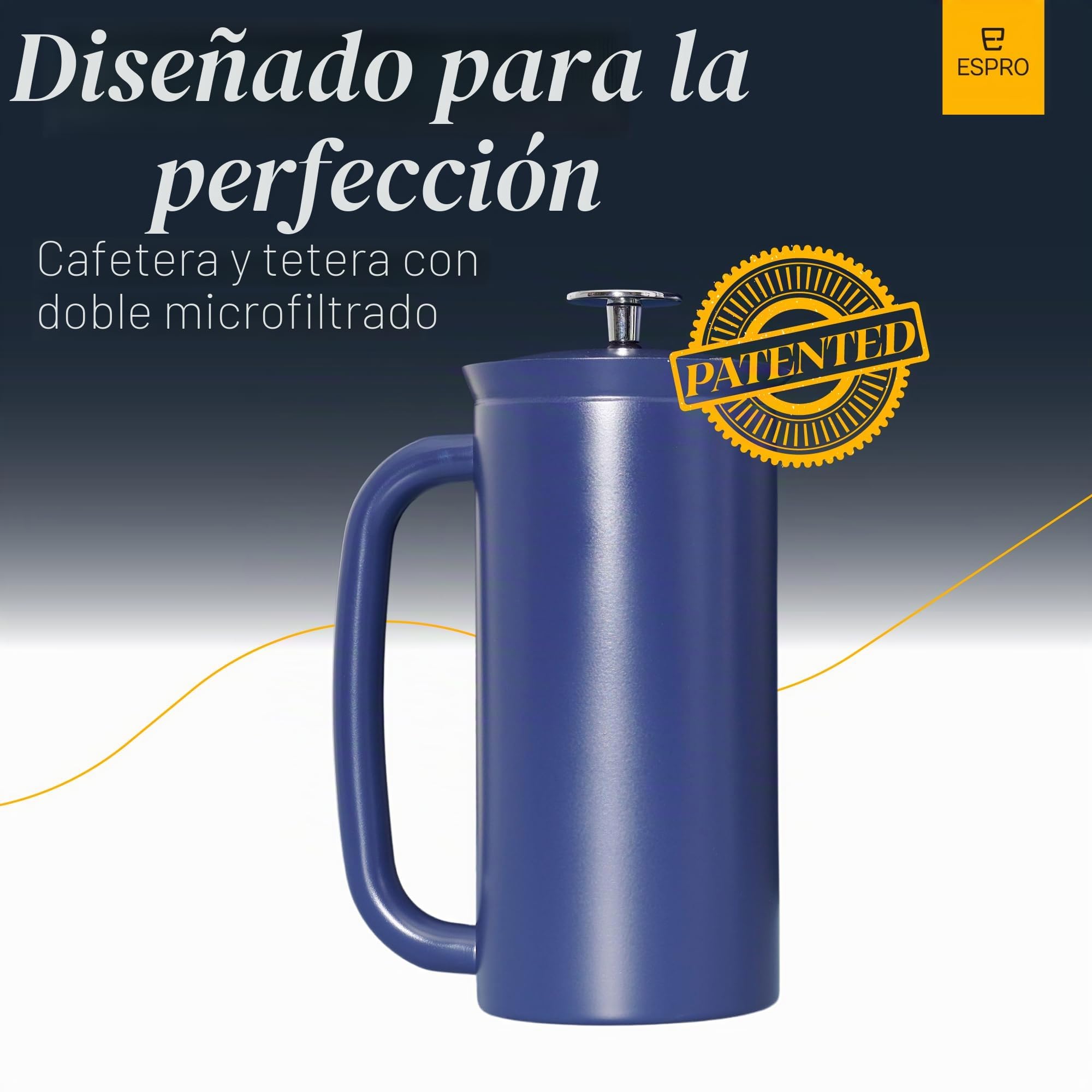ESPRO P7 Cafetera de Embolo Acero Inoxidable, 530 ml, Azul | Acero inoxidable azul, aislamiento al vacio, doble microfiltro patentado, cafe sin posos