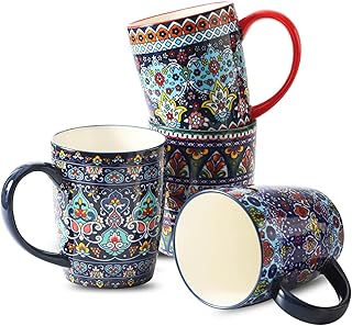 glowworm 16 oz Coffee Mugs Set of 4, Large Ceramic Coffee Cups, Colorful...