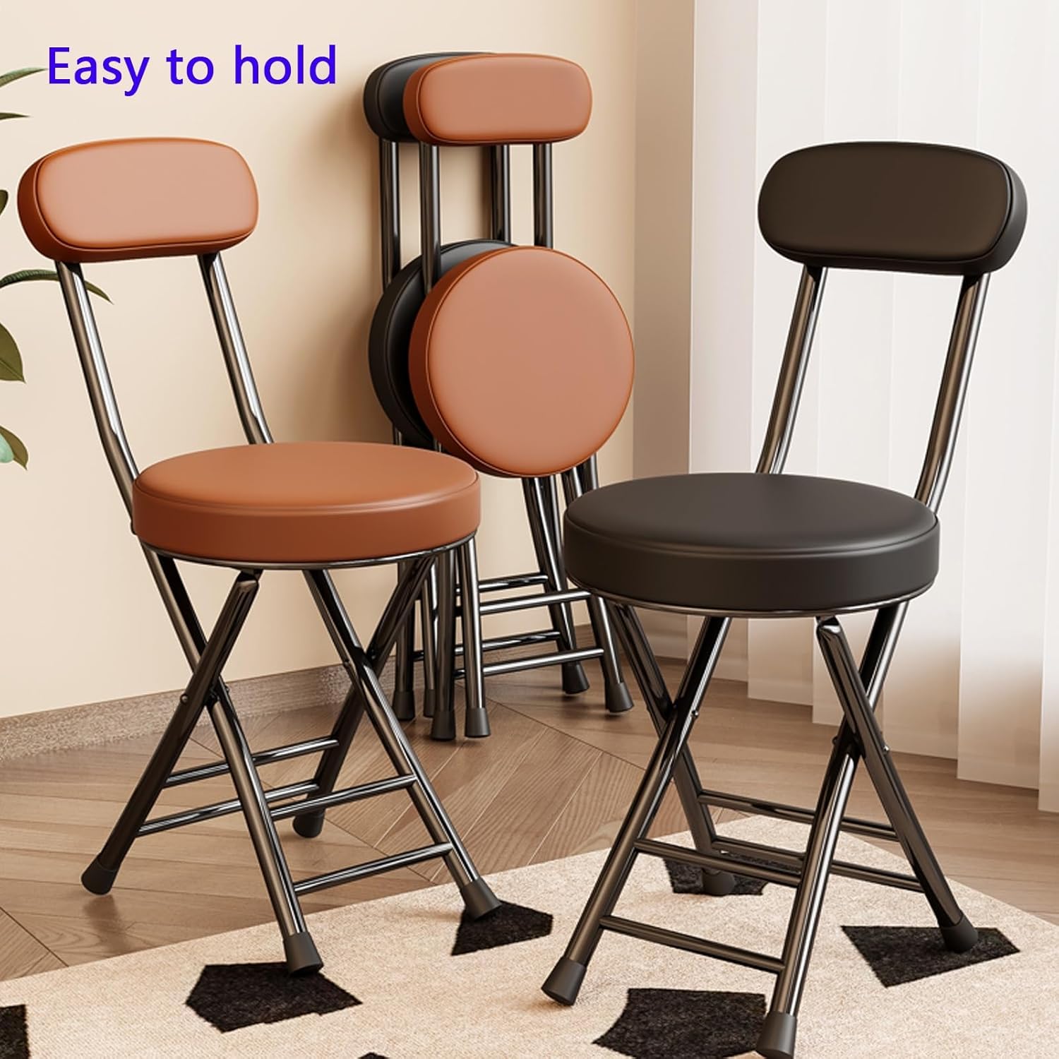 1PCS, Cushioned Padded Folding Stool, Counter Height Stool, Folding Chair, with Handle, for Fishing Hiking Gardening Travel BBQ(Orange)