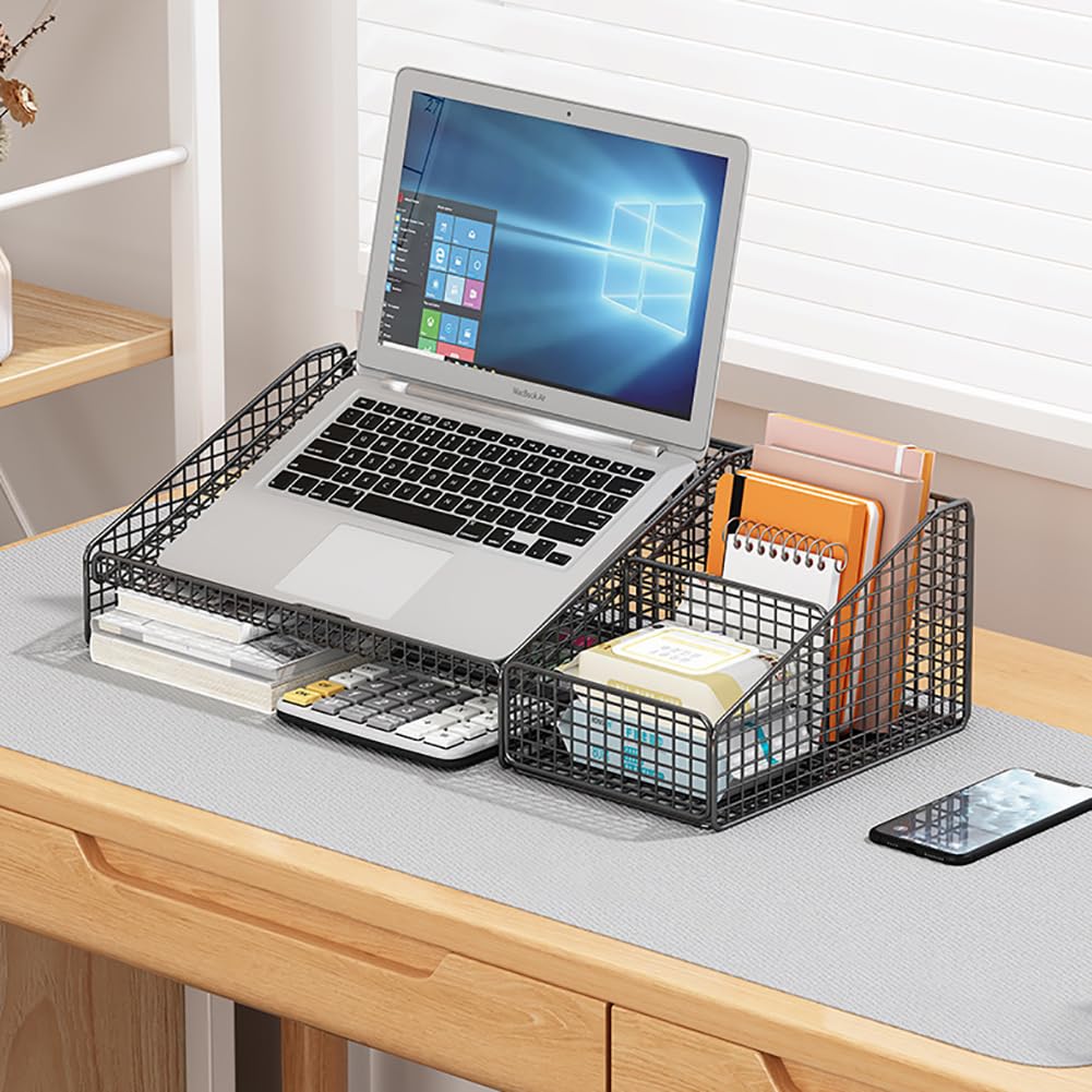 CAKERS Stand D'ordinateur Portable Créatif || Ergonomic Desktop Organizer Storage Shelf | Sturdy Metal Refracted Pour La Maison Et Le Bureau Utilisation,Noir,52x25x19cm (20.4x9.8x7.4in)