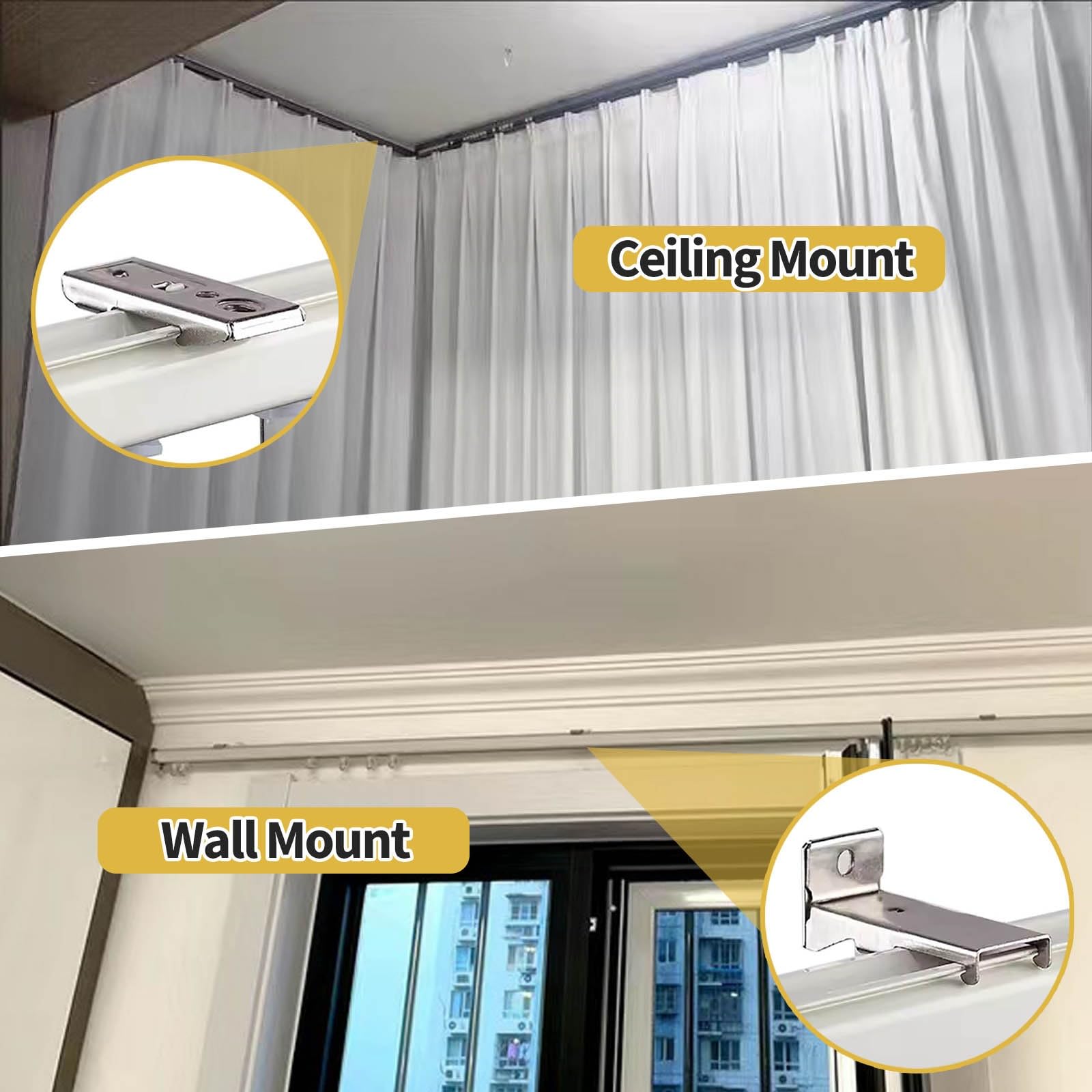 Traverse en aluminium de 3 à 26 pieds de long - Séparateur de rideau silencieux for salon, chambre, cuisine - Suspension murale/plafond for séparation de pièce(Ceiling Mount,20ft/6.1m/240in)