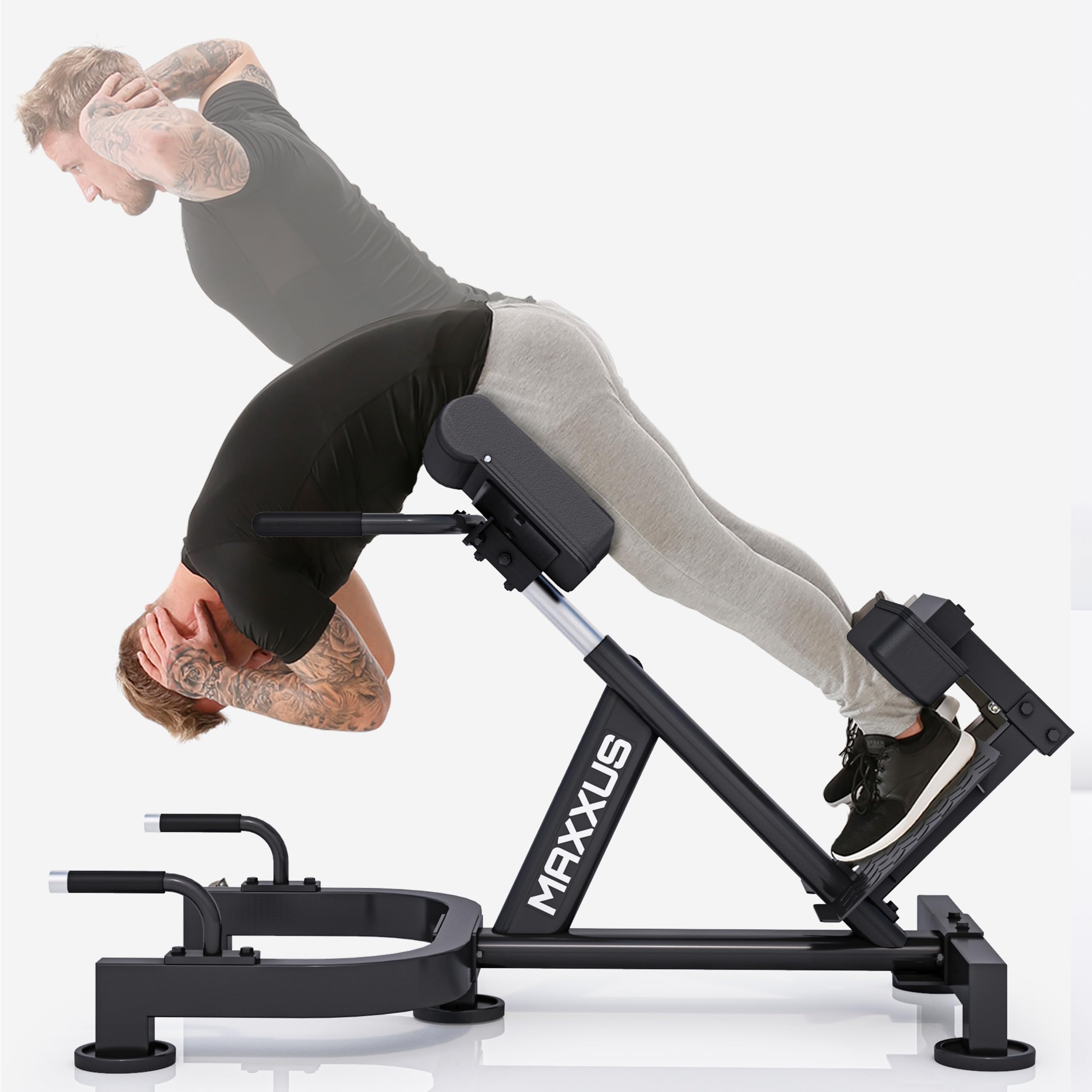 MAXXUS Hyperextension - Allenatore per la schiena, regolabile, fino a 150/180 kg, con fissaggio alle gambe, maniglie, per addominali, panca romana, allenamento multifunzionale, per casa, fitness