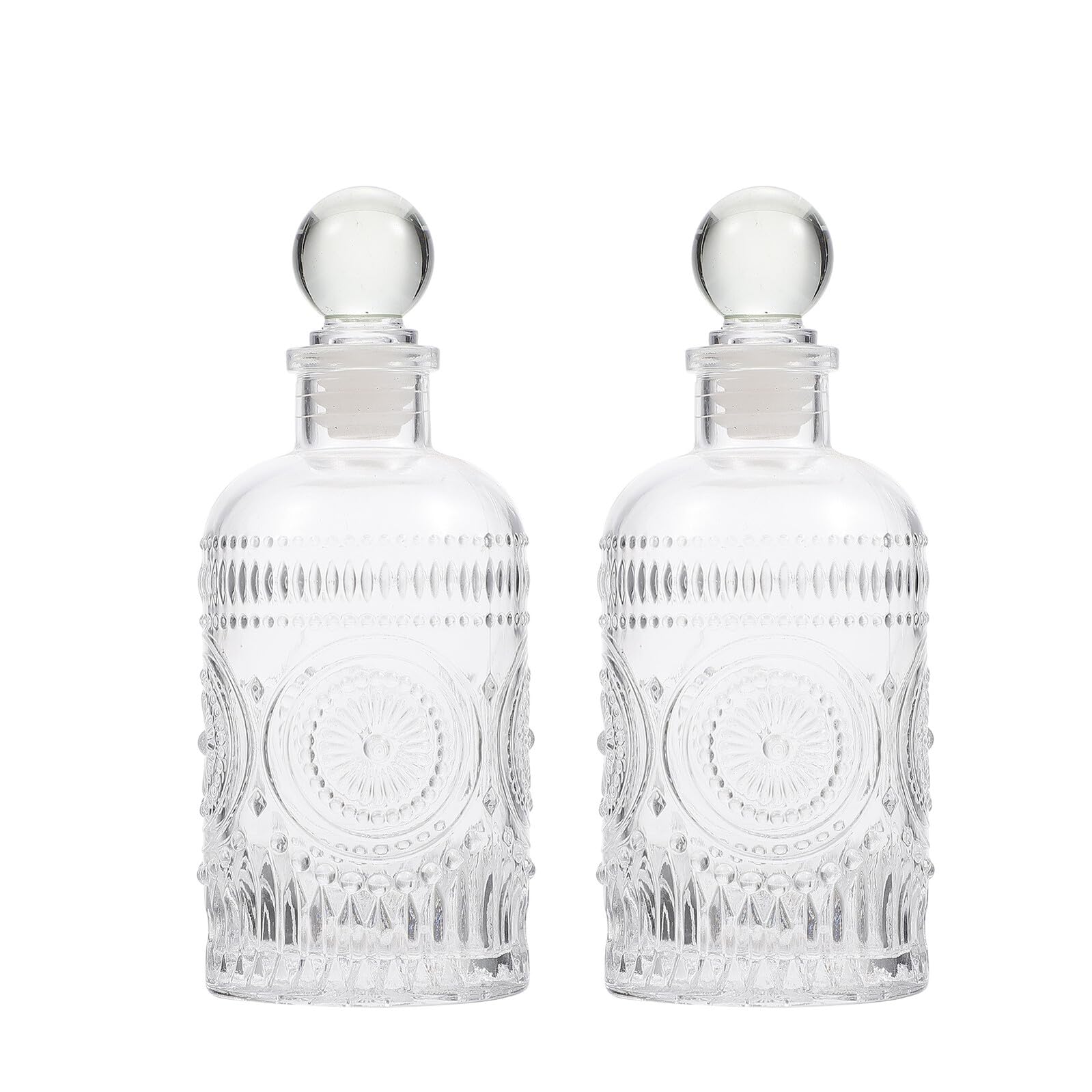 VICASKY 2 Pezzi Bottiglie Diffusore Aroma in Vetro con Incisione retrò Contenitori Ricaricabili per Profumo Stanze Decorazione Elegante per Soggiorno e Bagno