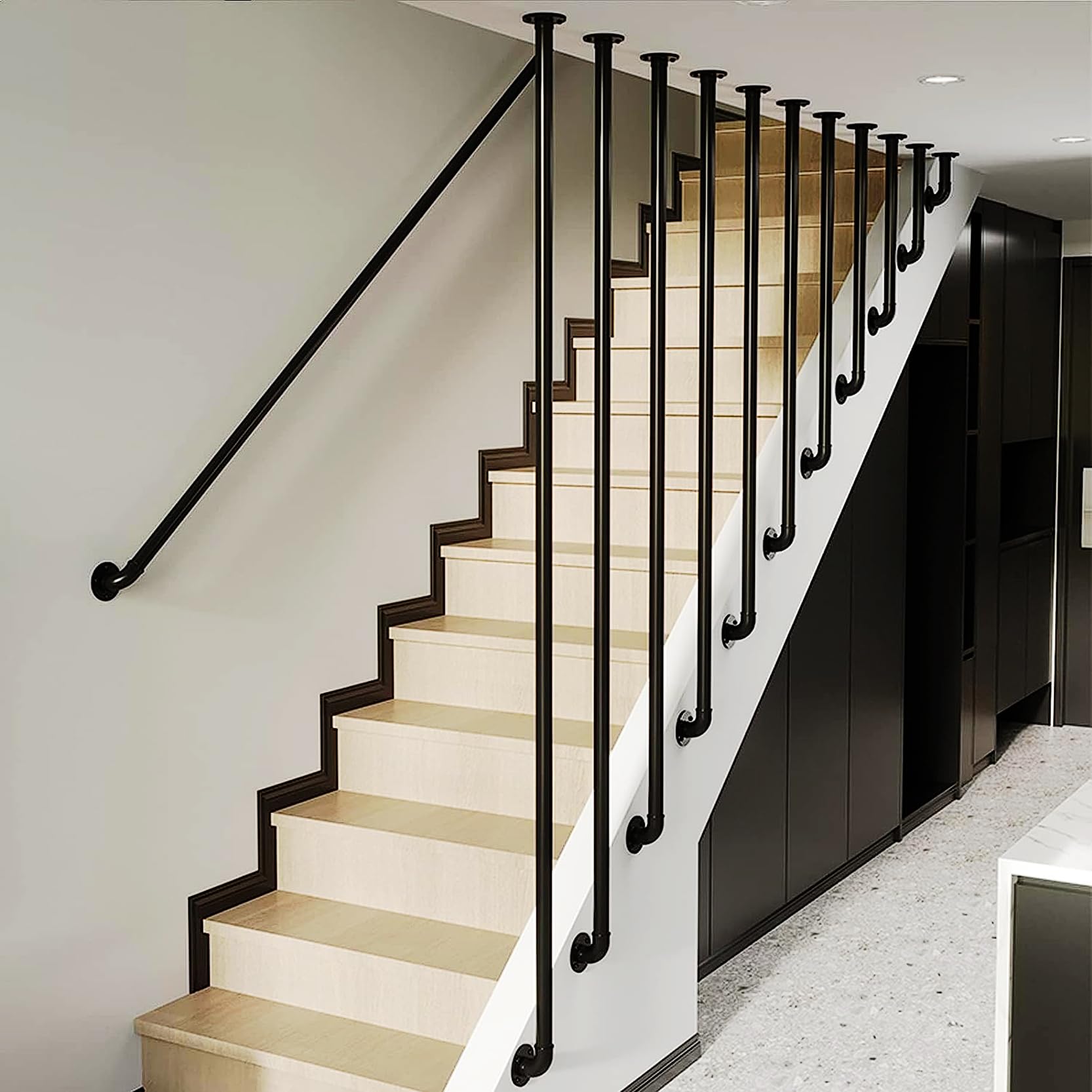 GLDYTVF Stair Handrail,Safety Grab Bar Guardrail with Wall Support,Side Mount L-Shaped Square Pipe Railing,Indoor Wrought Iron Banister Column Decoration Grab Rail(Size:75cm/29.5inch)
