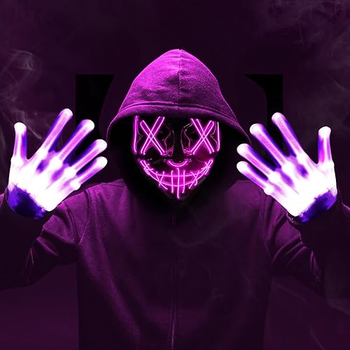 Miniatura 3 de OWill Halloween Light Up Mask,LED Purge Mask with Gloves,Scary Cool Teen Halloween Costumes Mask for Women Kids Boys