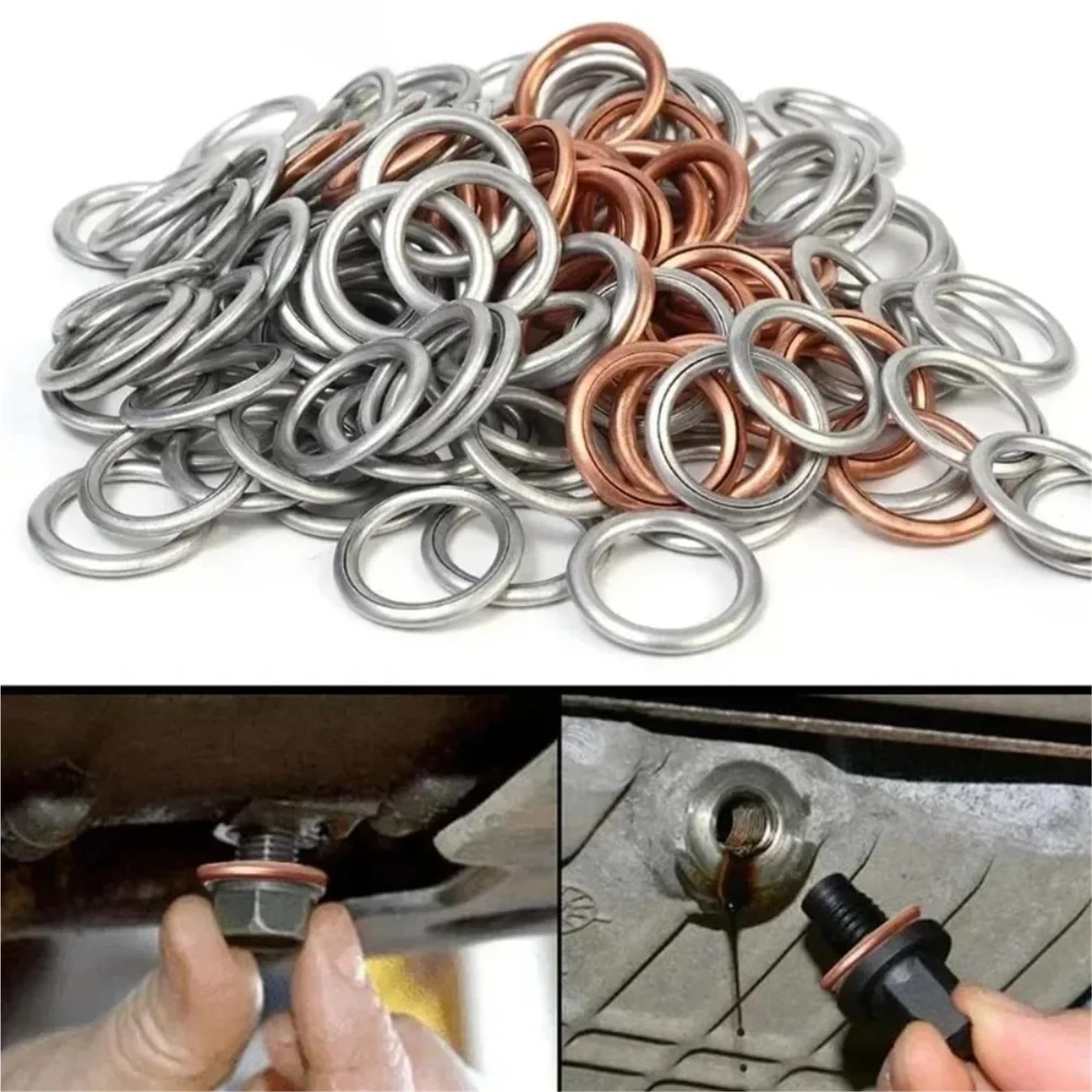 Compatible con junta de tapón de drenaje de aceite de aluminio/cobre para cambio de aceite de motor Apto para Audi, arandela de sellado reemplazable(Copper Gaskets,100pcs)