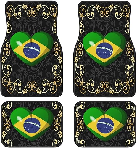Juego completo de 4 alfombrillas universales con diseño de bandera de Brasil para el piso del automóvil, antideslizantes, con respaldo de goma,