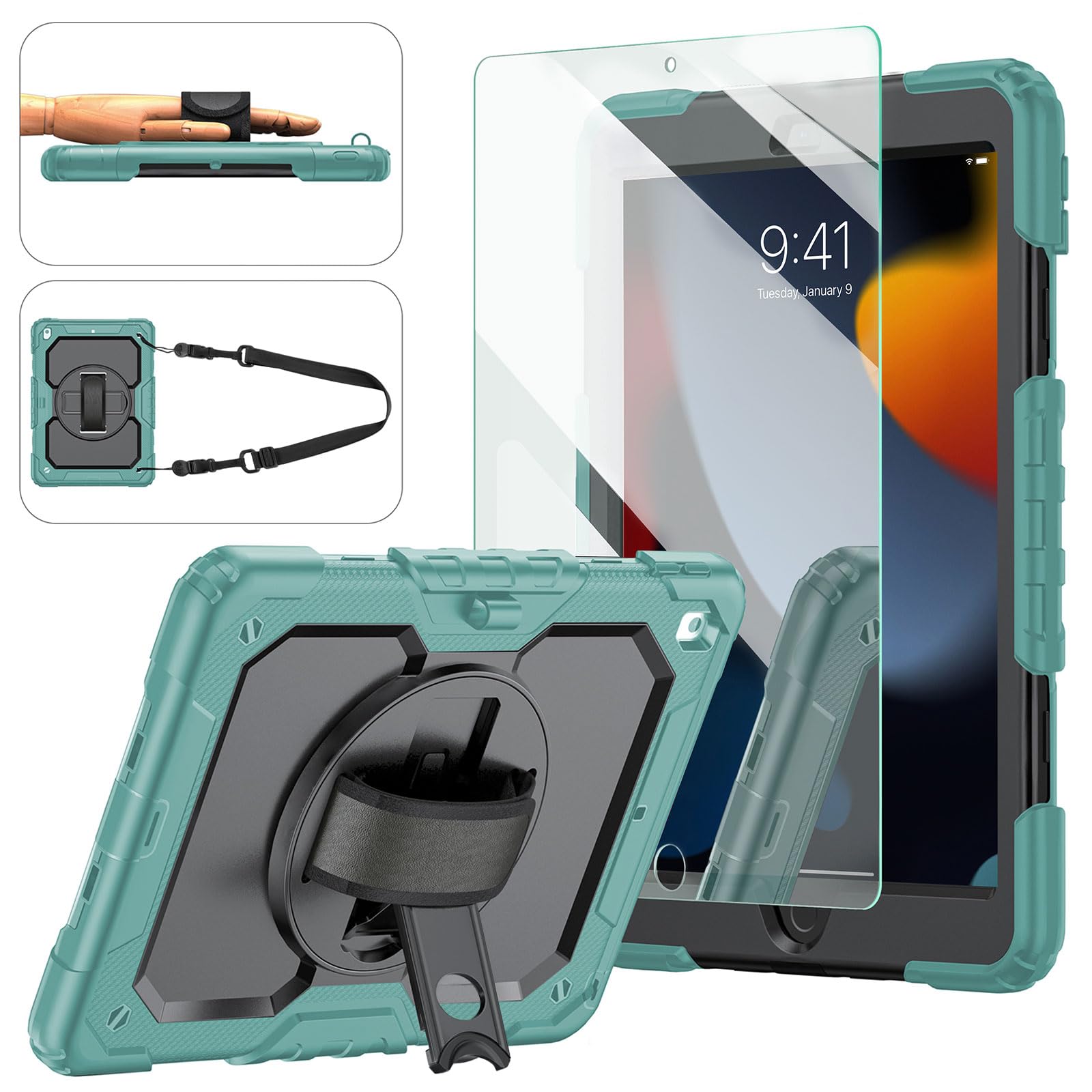 Ambison Case for iPad 9th/8th/7th Generation 10.2'' 2021/2020/2019, [Kid Proof] Full Body Protective Case with 9H Tempered Glass Screen Protector, 360