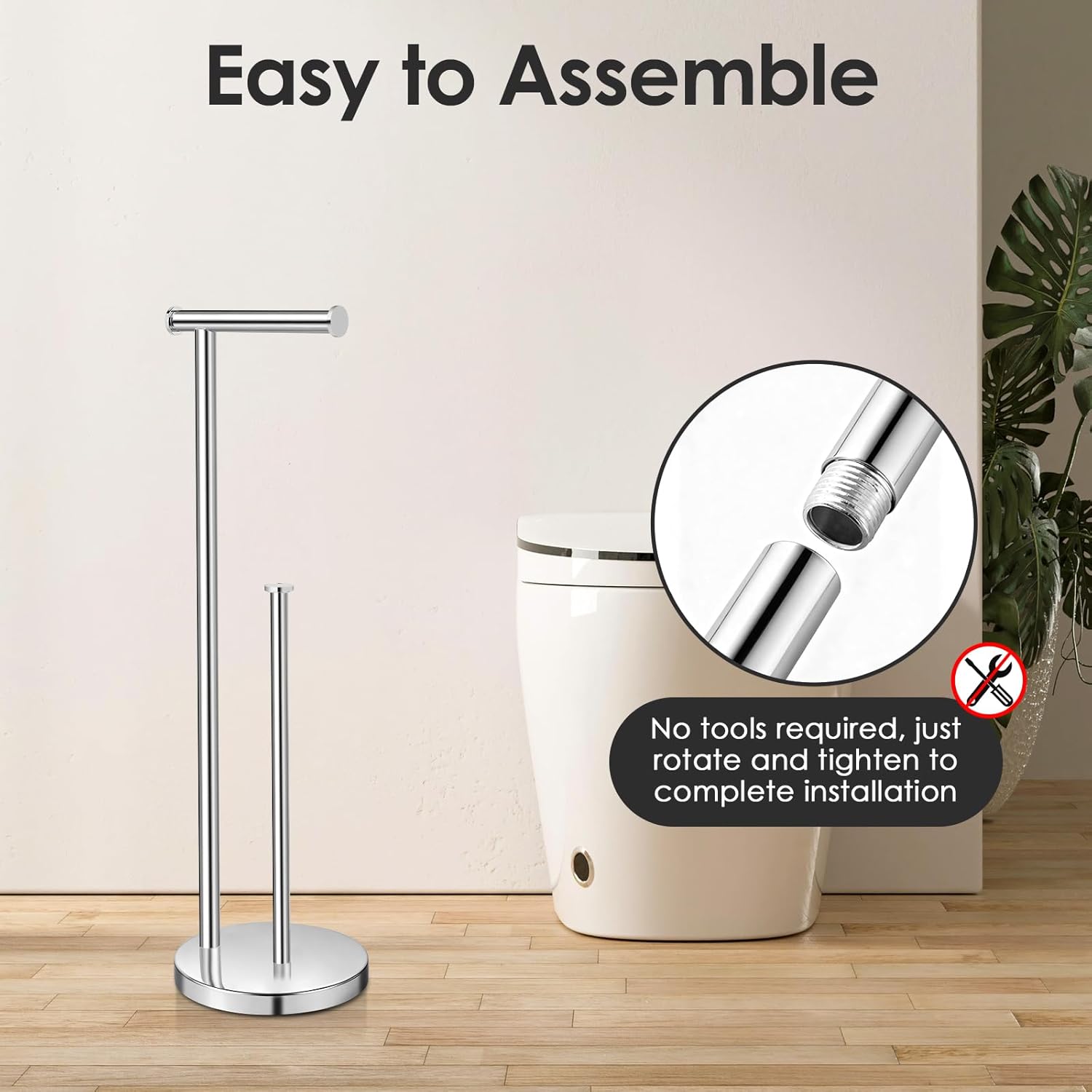 Toilet Paper Holder Stand White Chromium, Rustproof & Waterproof Free Standing Toilet Paper Roll Holder