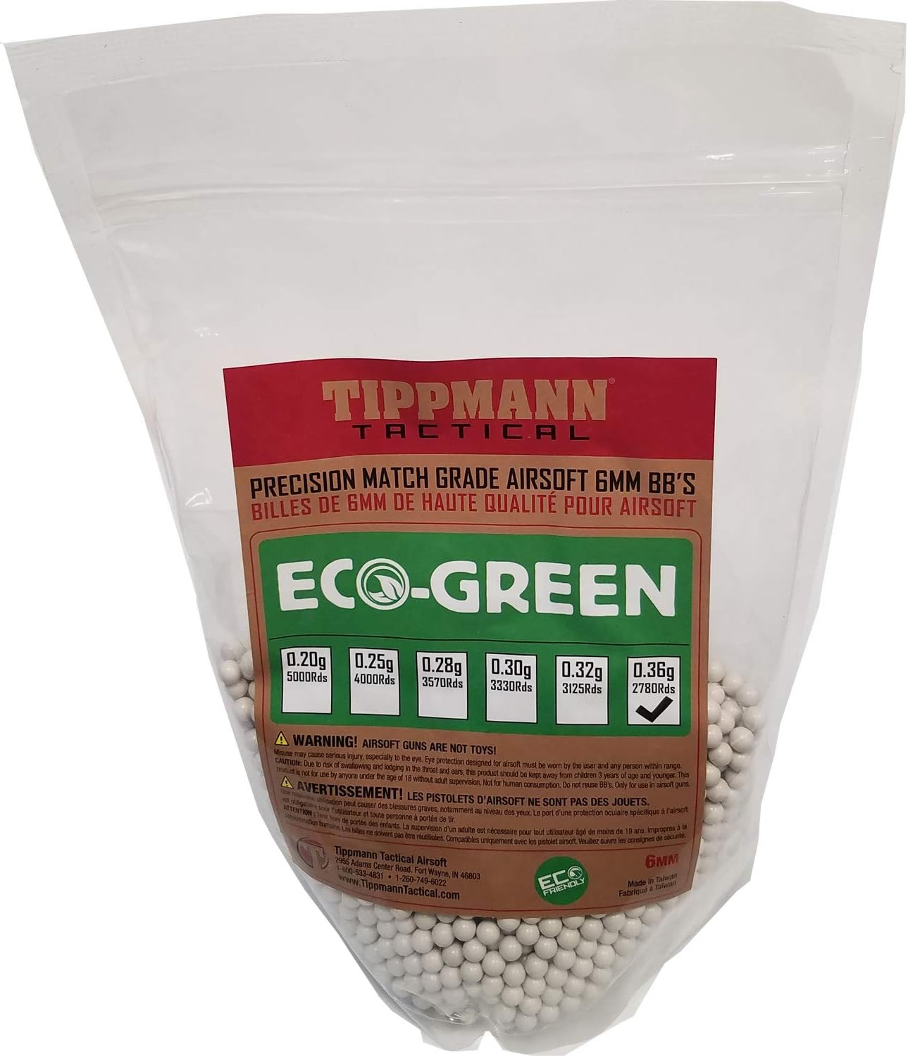Tippmann ECO-Green Precision Match Grade 6mm Airsoft BB's White (.36g / 2780 BB's)