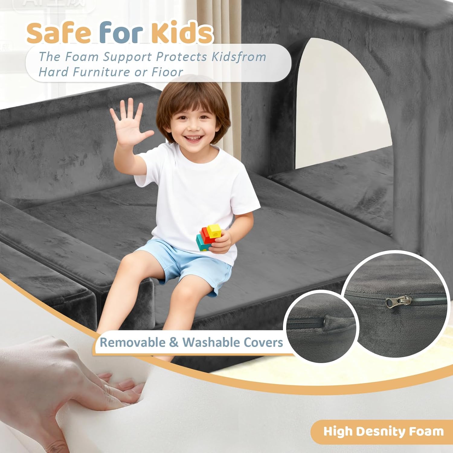 12pcs Modular Kids Play Couch - CPC Certified Convertible Toddler Sectional Sofa, Washable Durable Foam Floor Cushion for Kids Playroom (Play Fort/Castle)