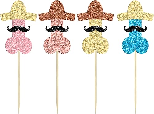 Miniatura 3 de Gyufise 24 adornos para cupcakes para despedida de soltero, sombrero con brillantina, para barba, divertido, despedida de soltera, cupcakes,