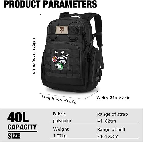Miniatura 3 de Mardingtop Mochila táctica militar para hombre 40L Molle mochila EDC (Con 10 parches y 2 hebillas)