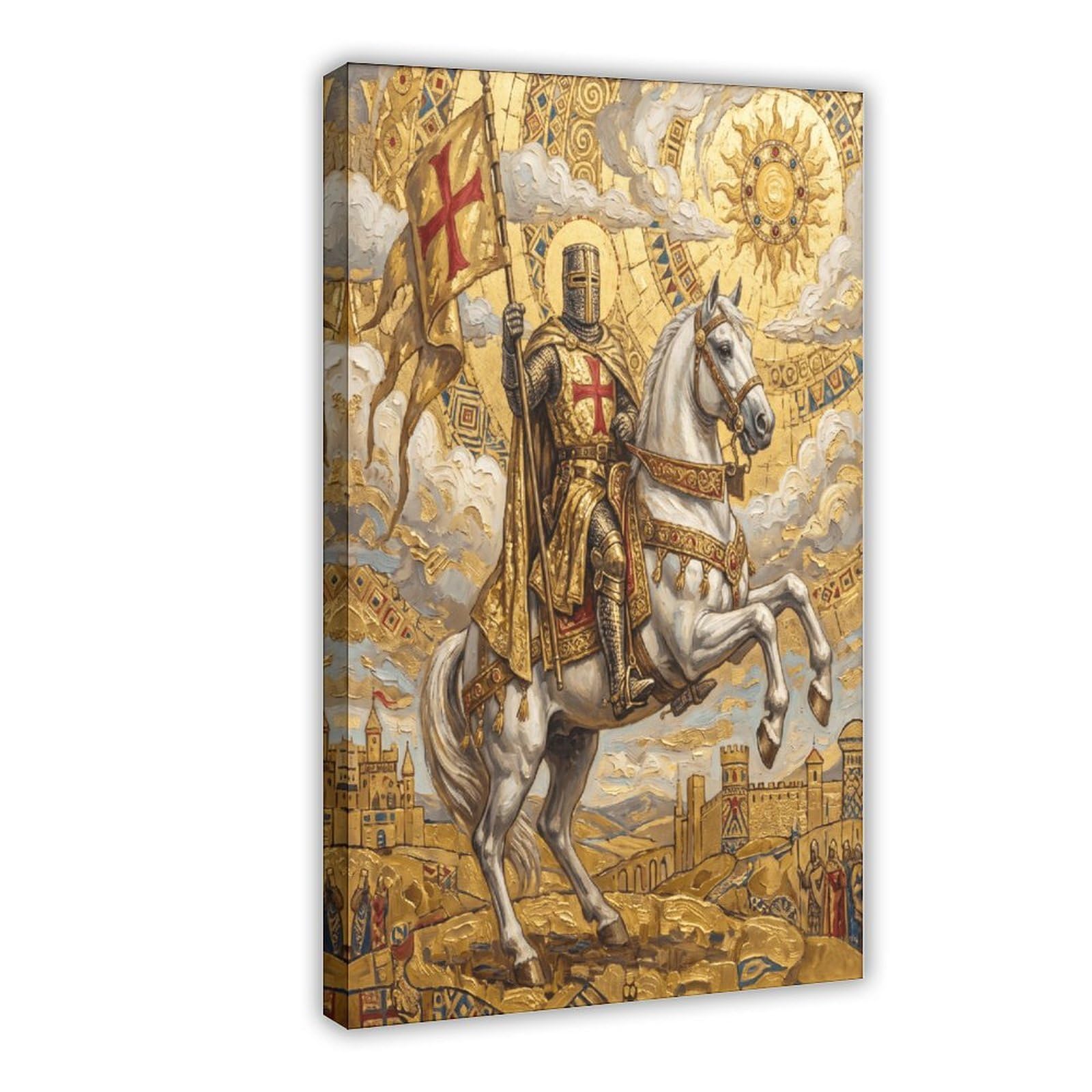 H3b8u2y5 Frame-Style-5 Crusader Knight Canvas Wall Art, White Horse Reading Corner