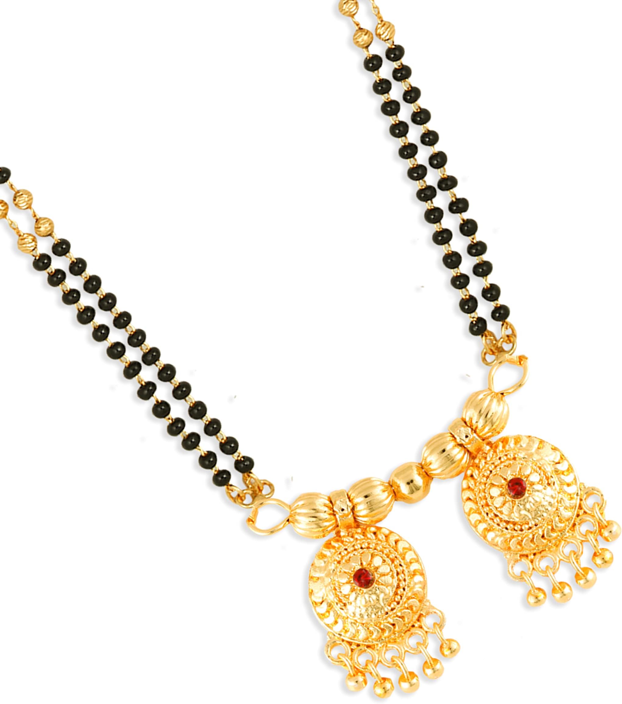 2 Vati Wati Mangalsutra For Women Girls Ladies Temple South Indian Traditional 1 Gram Gold Stylish Maharashtrian Long Chain Double Mangal sutra Pendant Tanmaniya Black golden Nallapusalu Chains