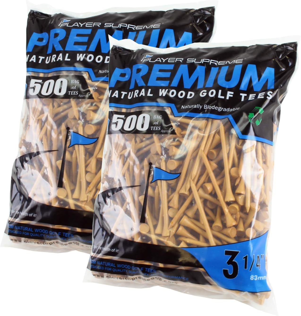 1000-3 1/4" Natural Seamless Golf Tees by JP Lann